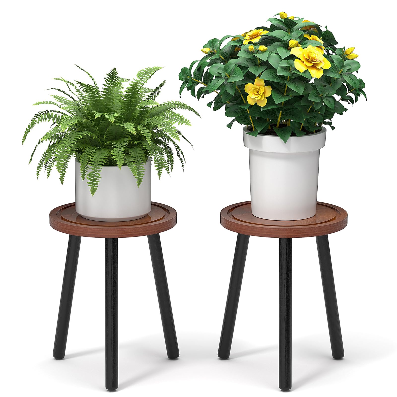 3-Pack Wood Plant Stands Indoor, Single Plant Stand for 6-12 Inch Pots, Mid-Century Modern Plant Stool, Tall Plant Stand for Large Plants Perfect Fit for Living Room, Balcony, Office