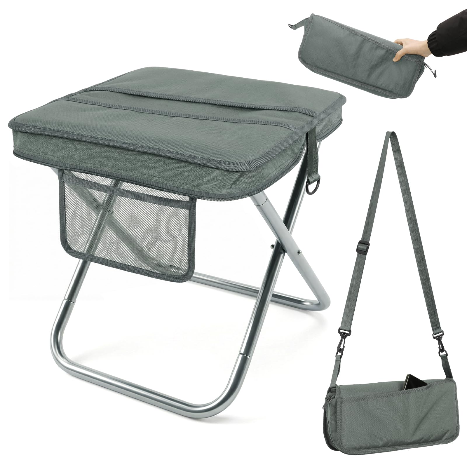 AOUTACC Camping Stool with Shoulder Strap,Ultralight Collapsible Handbag Style Stool,Pocket Portable Seat for Camping Travel Fishing Hiking Beach Backpacking Gardening Picnics-L(Black)