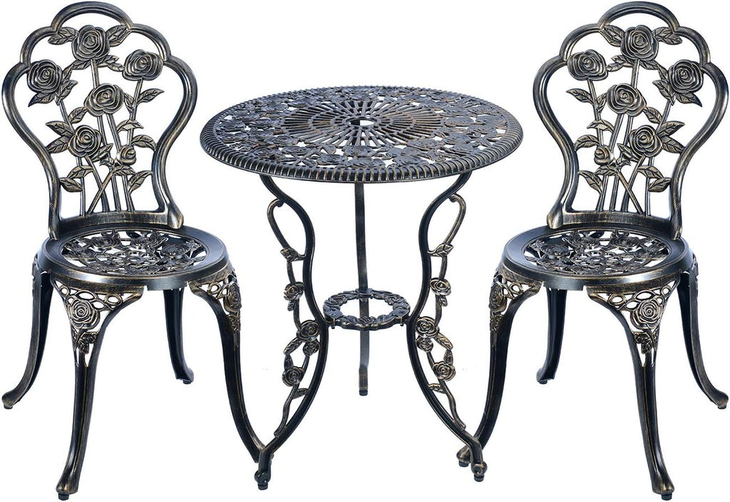 C/G 3 Piece Bistro Set, Outdoor Patio Table, Anti-Rust Cast Aluminum for Front Porch & Yard (Antique Copper)