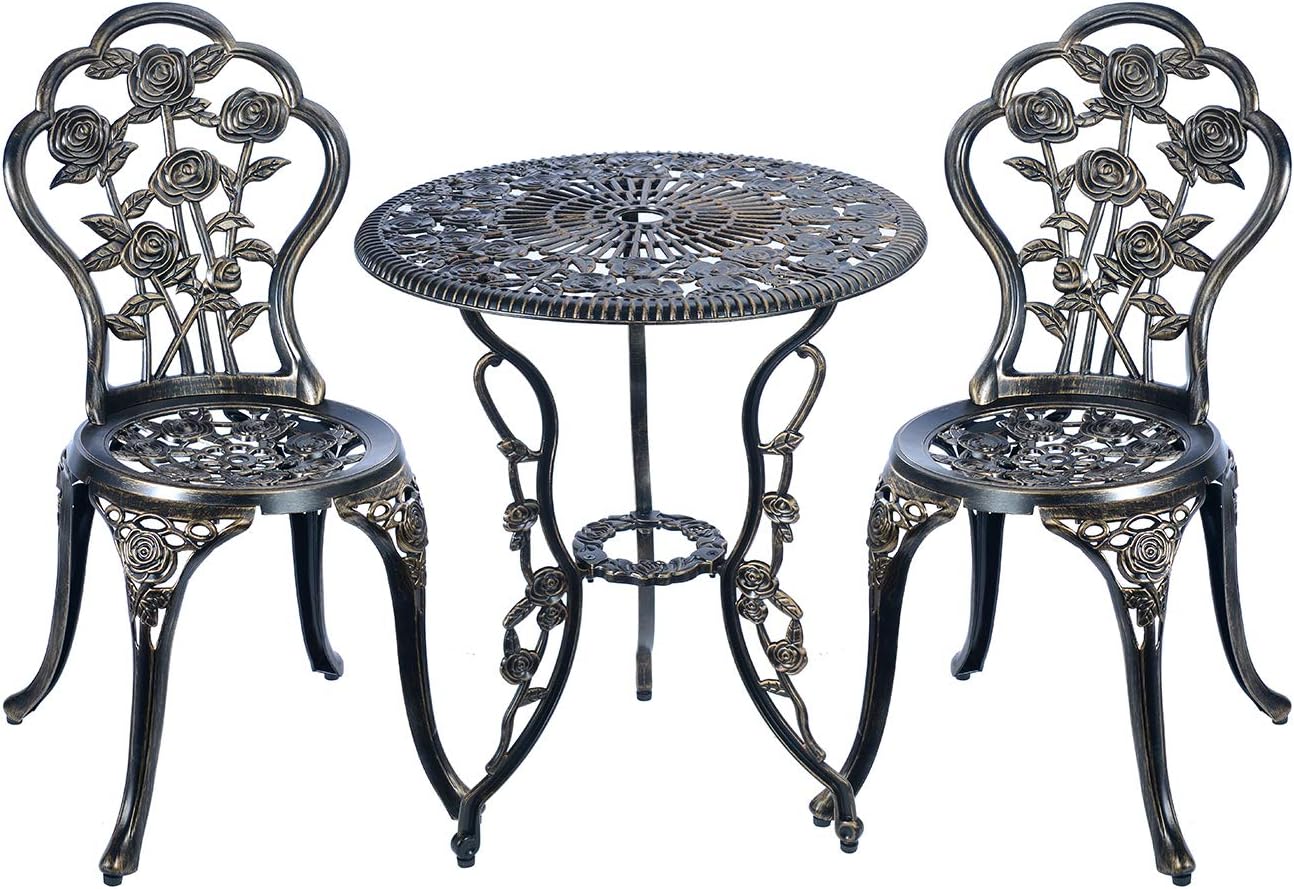 C/G 3 Piece Bistro Set, Outdoor Patio Table, Anti-Rust Cast Aluminum for Front Porch & Yard (Antique Copper)