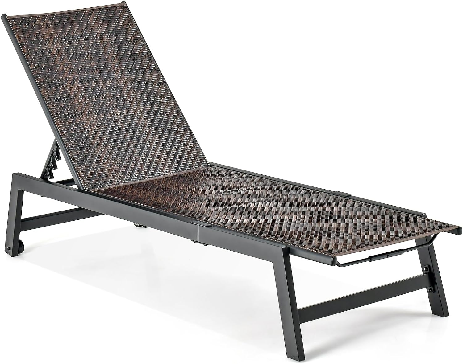 Giantex Patio Chaise Lounge Chair - Outdoor PE Rattan Recliner Chair with Wheels, 5-Position Adjustable Backrest, Steel Frame, Wicker Tanning Chair for Deck, Poolside, Yard, Beach Sunbathing Chair(1)