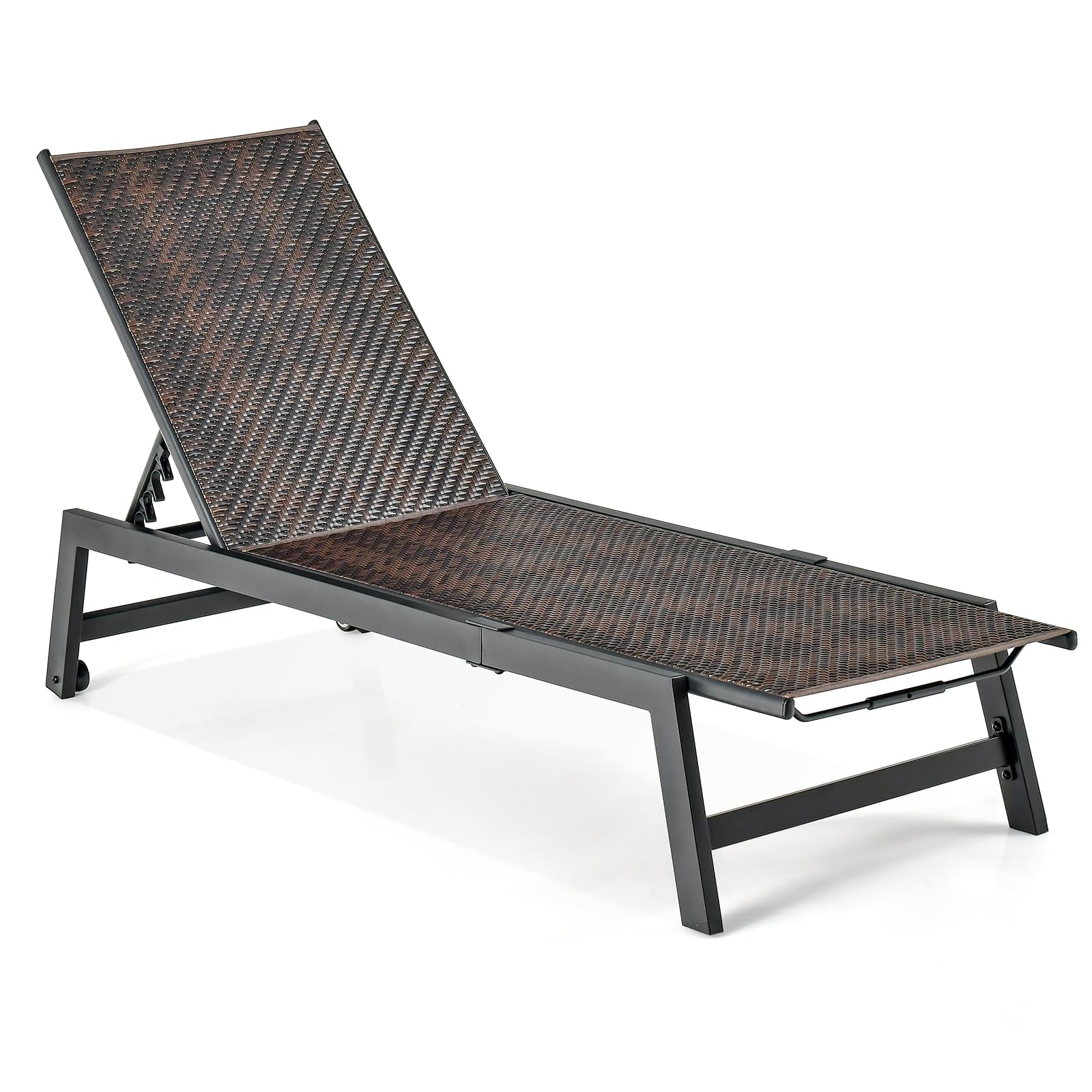 Giantex Patio Chaise Lounge Chair - Outdoor PE Rattan Recliner Chair with Wheels, 5-Position Adjustable Backrest, Steel Frame, Wicker Tanning Chair for Deck, Poolside, Yard, Beach Sunbathing Chair(1)