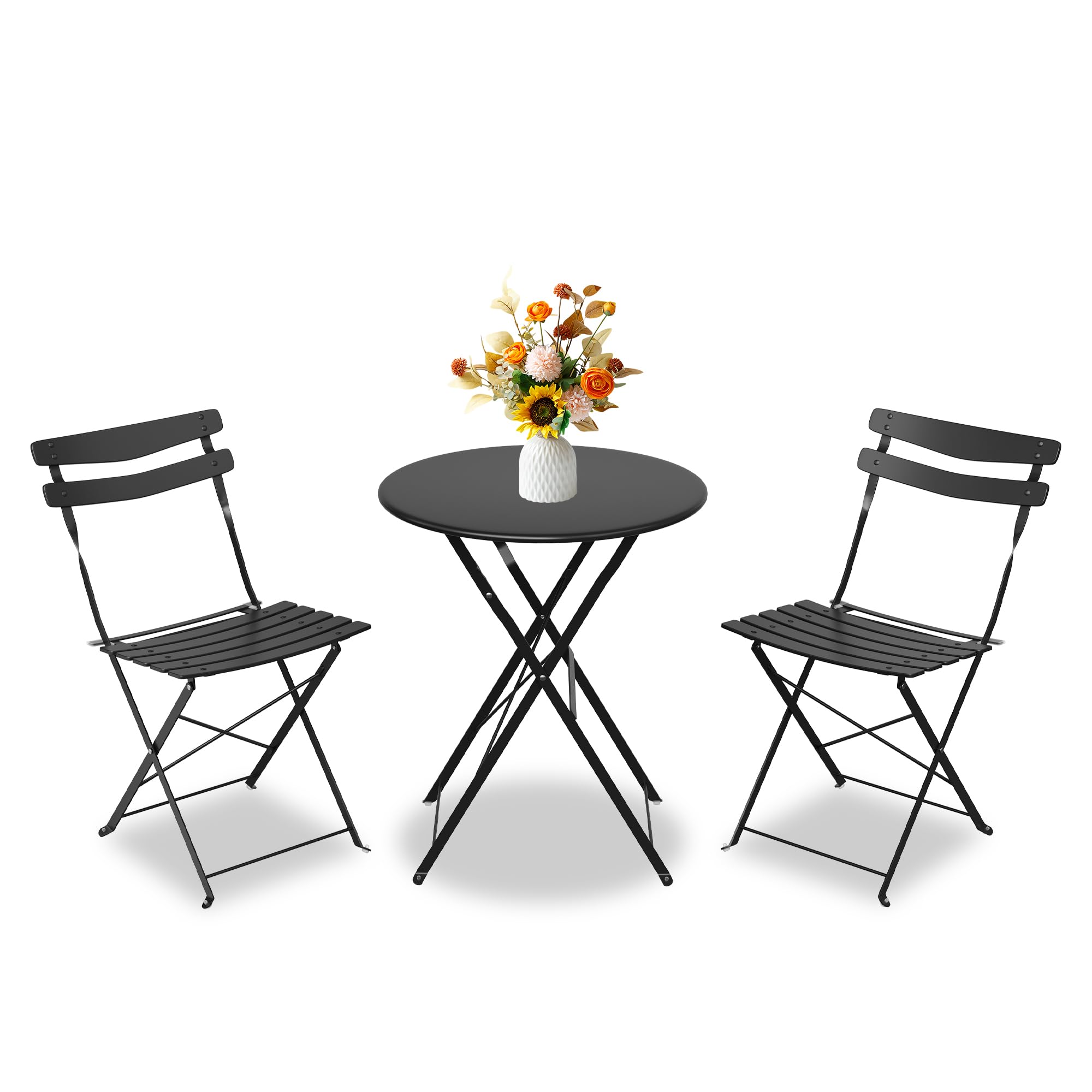 GarveeLife 3 Piece Patio Bistro Set, Folding Patio Bistro Table and Chairs Set of 2, Outdoor Patio Furniture Set, Metal Structure, No Assembly Need, for Balcony Yard Garden, Green