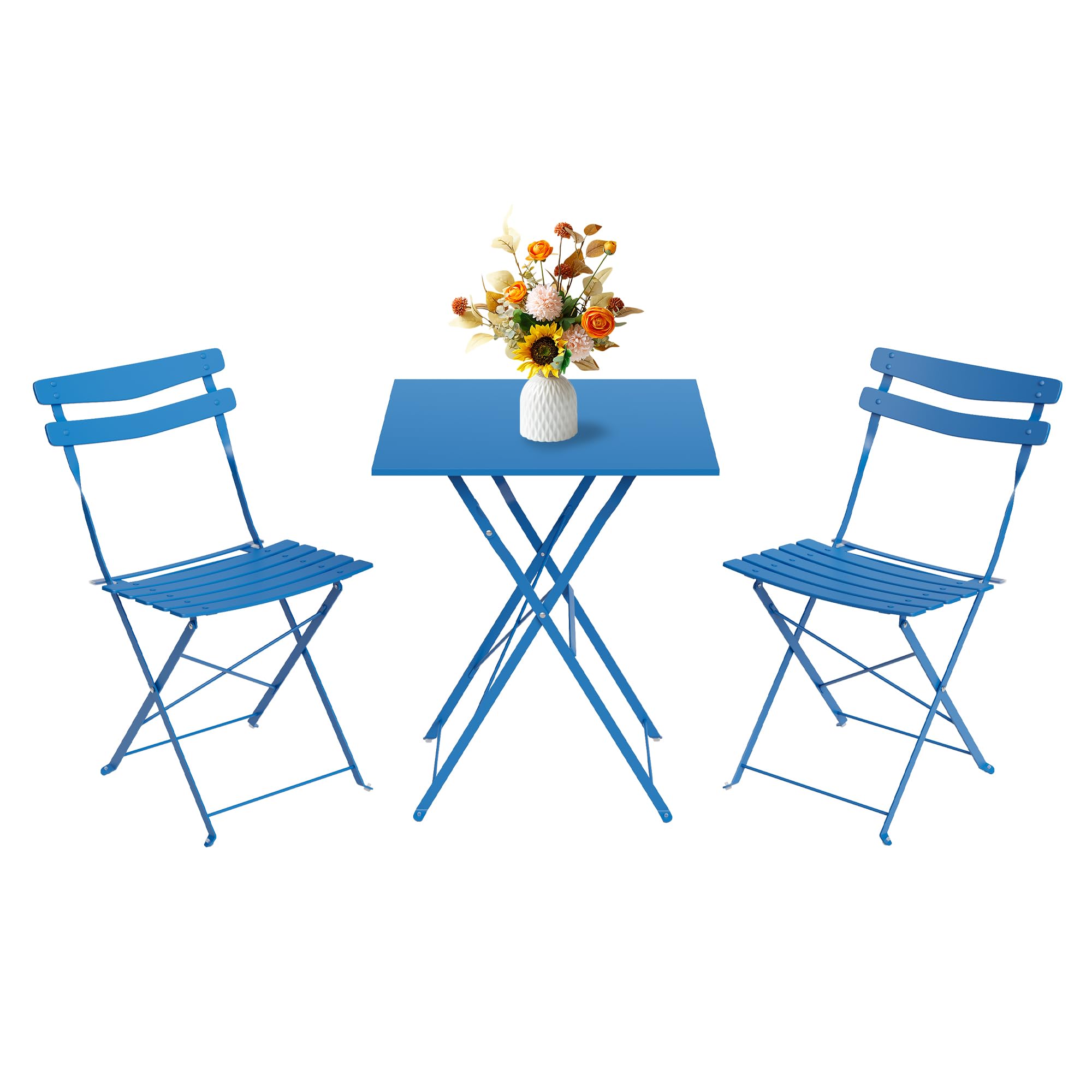 GarveeLife 3 Piece Patio Bistro Set, Folding Patio Bistro Table and Chairs Set of 2, Outdoor Patio Furniture Set, Metal Structure, No Assembly Need, for Balcony Yard Garden, Green