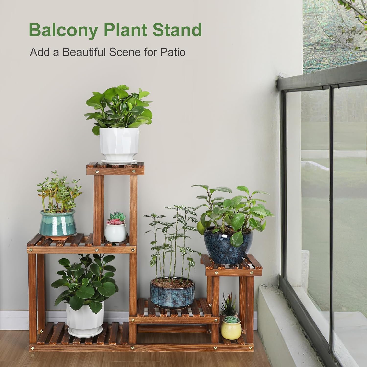 Pine Wood Plant Stand Indoor Outdoor Multi Layer Flower Shelf Rack Higher and Lower Plant Holder in Garden Balcony Patio Living Room (4 Tiers )