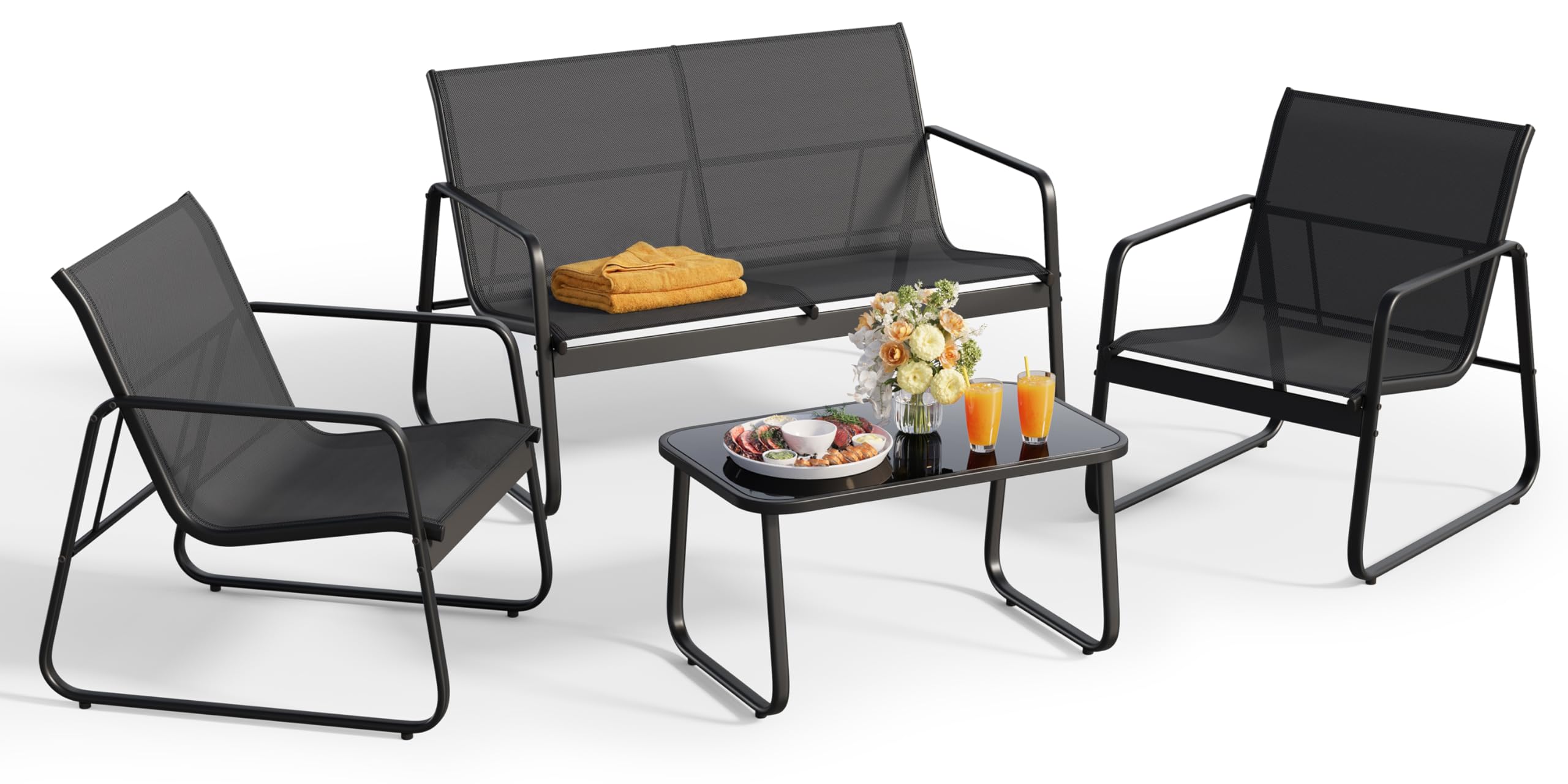 Gizoon Patio Chairs Set of 2, Patio Bistro Set 3PCS, Outdoor Patio Furniture Set with Rust-Resistant Metal Frame, 330LBS Capacity，for Balcony/Lawn/Patio/Pool, RCS Certified Recycled Material, Black