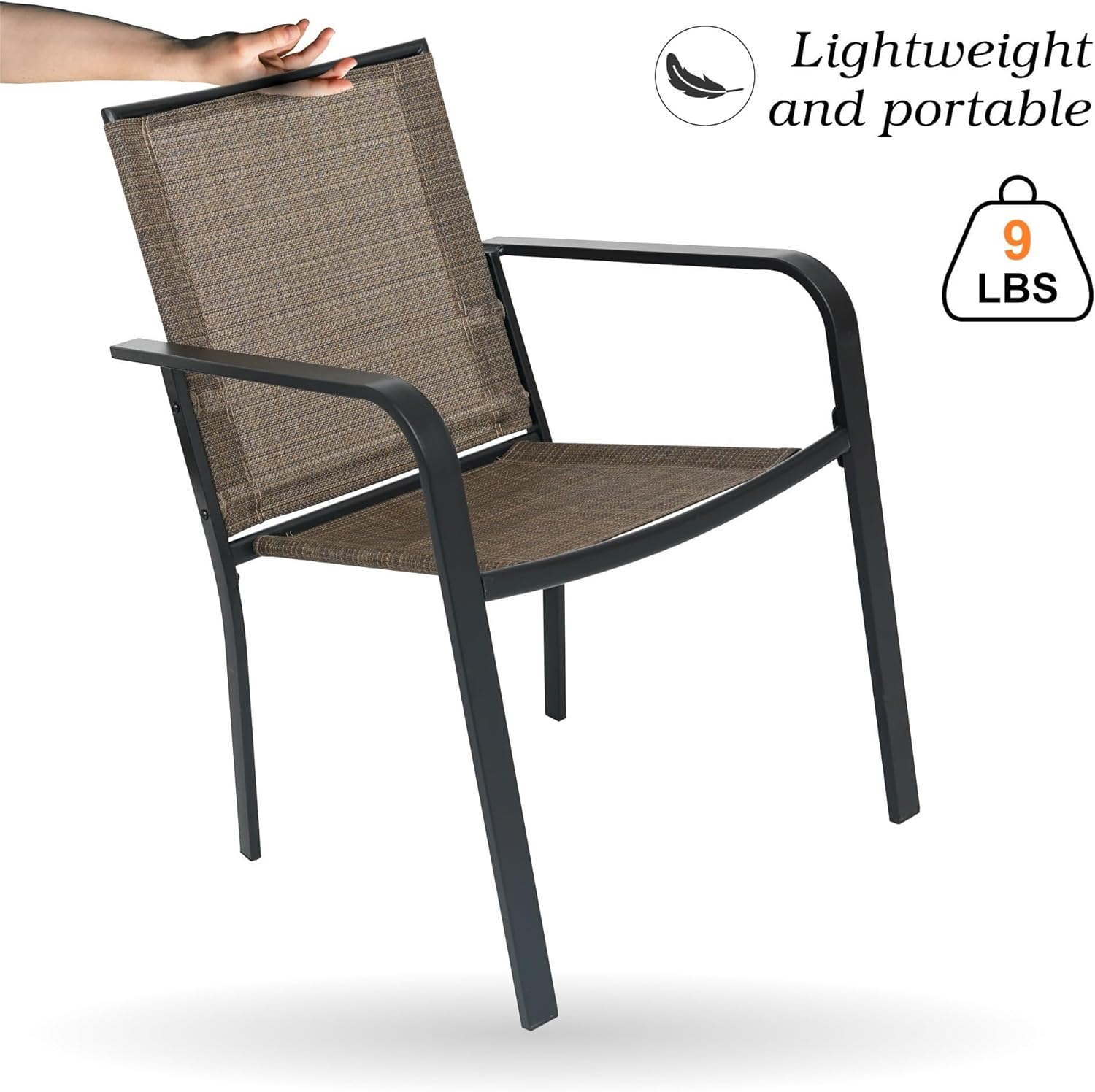 Anmutig 3-Piece Outdoor Dining Set, Small Metal Bistro Table with 2 Stackable Patio Chairs, 27.5 x 27.5 Inch Round Table, Brown Fabric