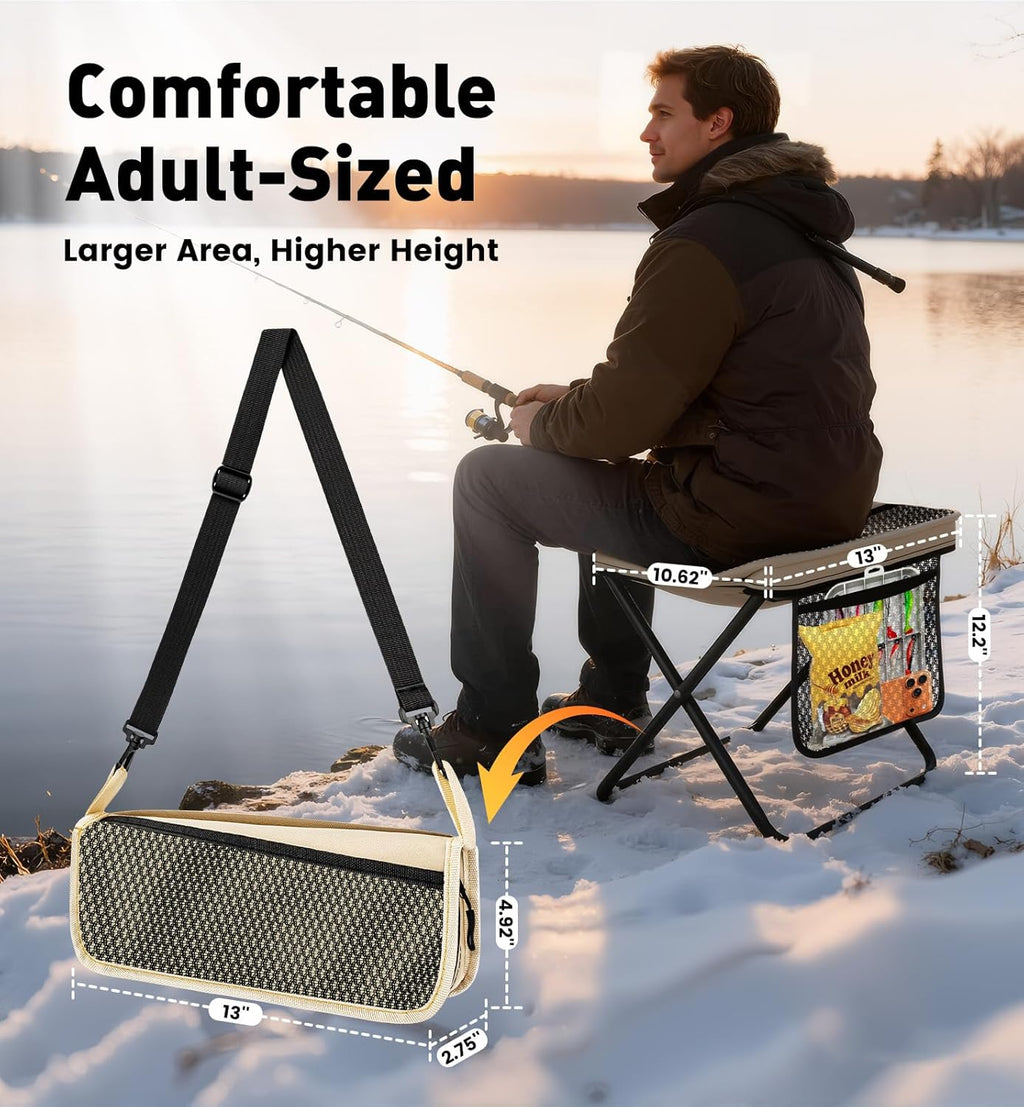 2 Pack Portable Folding Stools, Collapsible Pocket Chair, Foldable Camping Stool for Adults Backpack, Outdoor Seats Foot Rest, for Travel Hunting Fishing Hiking Gardening - Large, Khaki