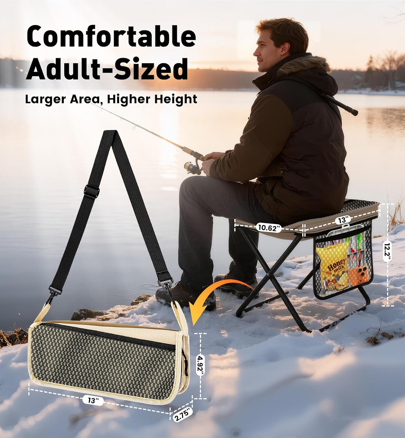 2 Pack Portable Folding Stools, Collapsible Pocket Chair, Foldable Camping Stool for Adults Backpack, Outdoor Seats Foot Rest, for Travel Hunting Fishing Hiking Gardening - Large, Khaki