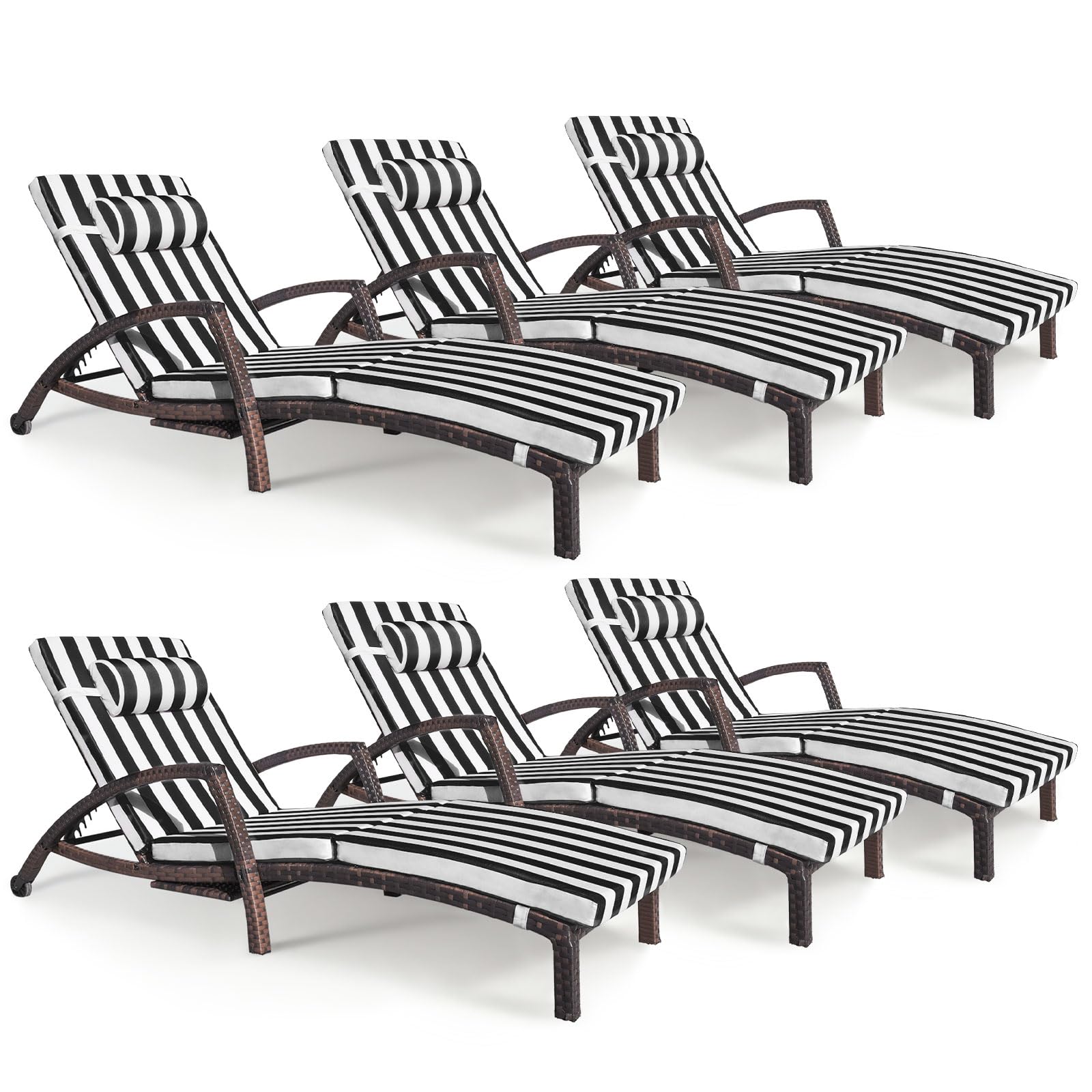 Chaise Lounge Chairs Outdoor Set of 2, Comfy Outside Wicker Patio Pool Lounge Chair w/ 5 Adjustable Back Angle, Cup Holder, Thicken Cushion