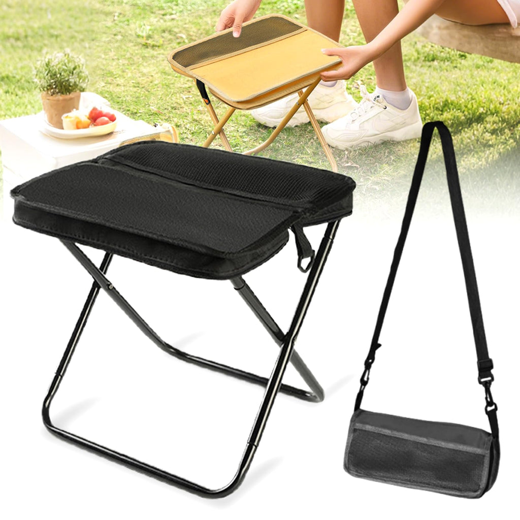 hoehew Portable Stool for Mountaineering and Hiking, 2025 New Lightweight Foldable Stool with Carrying Bag, Outdoor Footstool for Picnic Hiking Fishing (Black, Large)