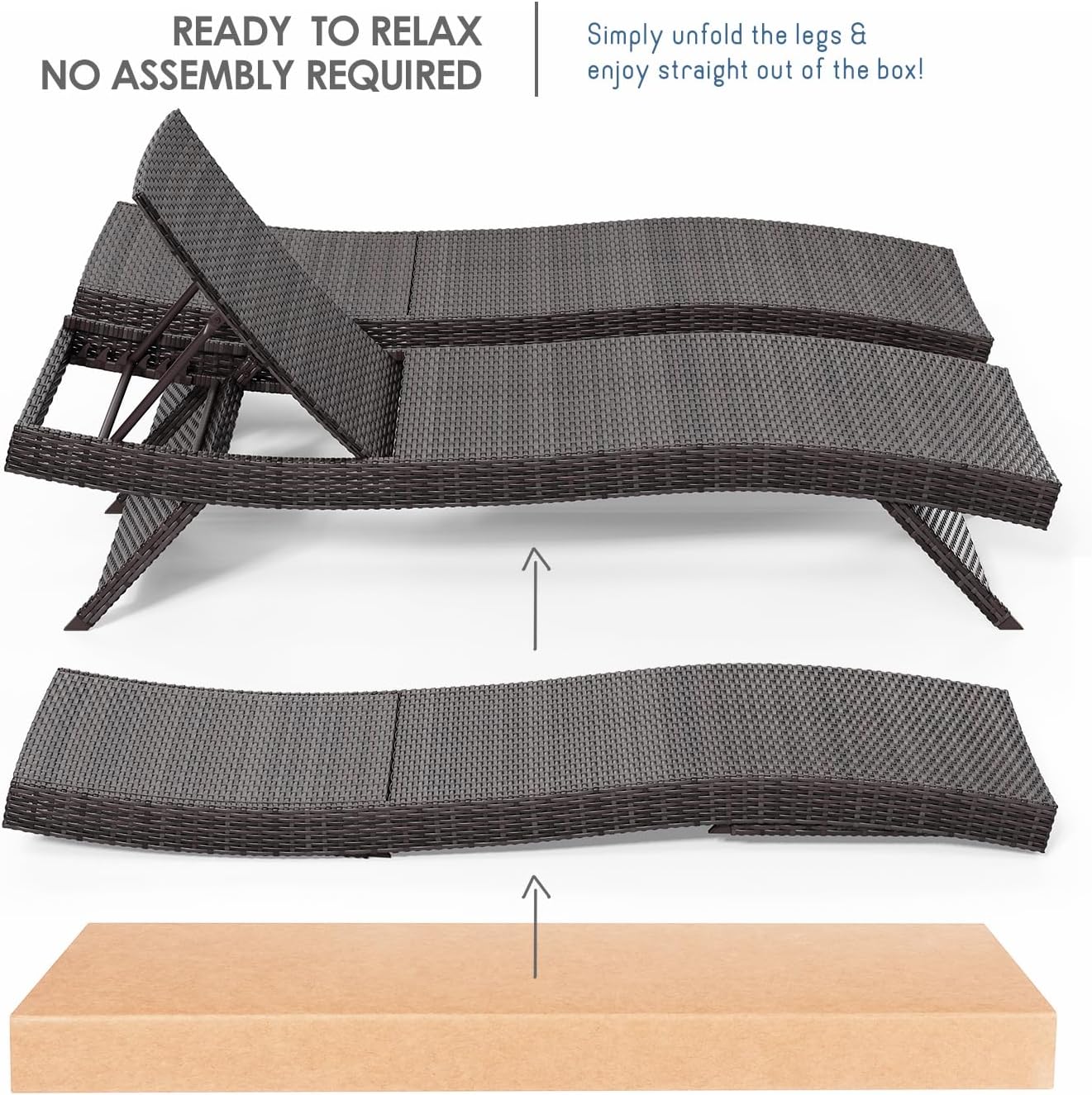 Nestl Chaise Lounge Chair Outdoor Set of 2, Wicker Patio Lounge Chair, Outdoor Lounge Chair with Reclining Backrest