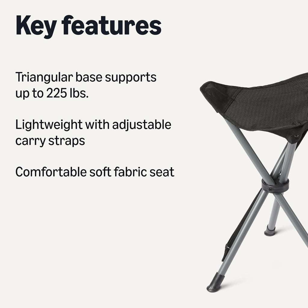 Amazon Basics Portable Camping Stool, Collapsible, Lightweight, for Hiking, Hunting, Fishing, Black