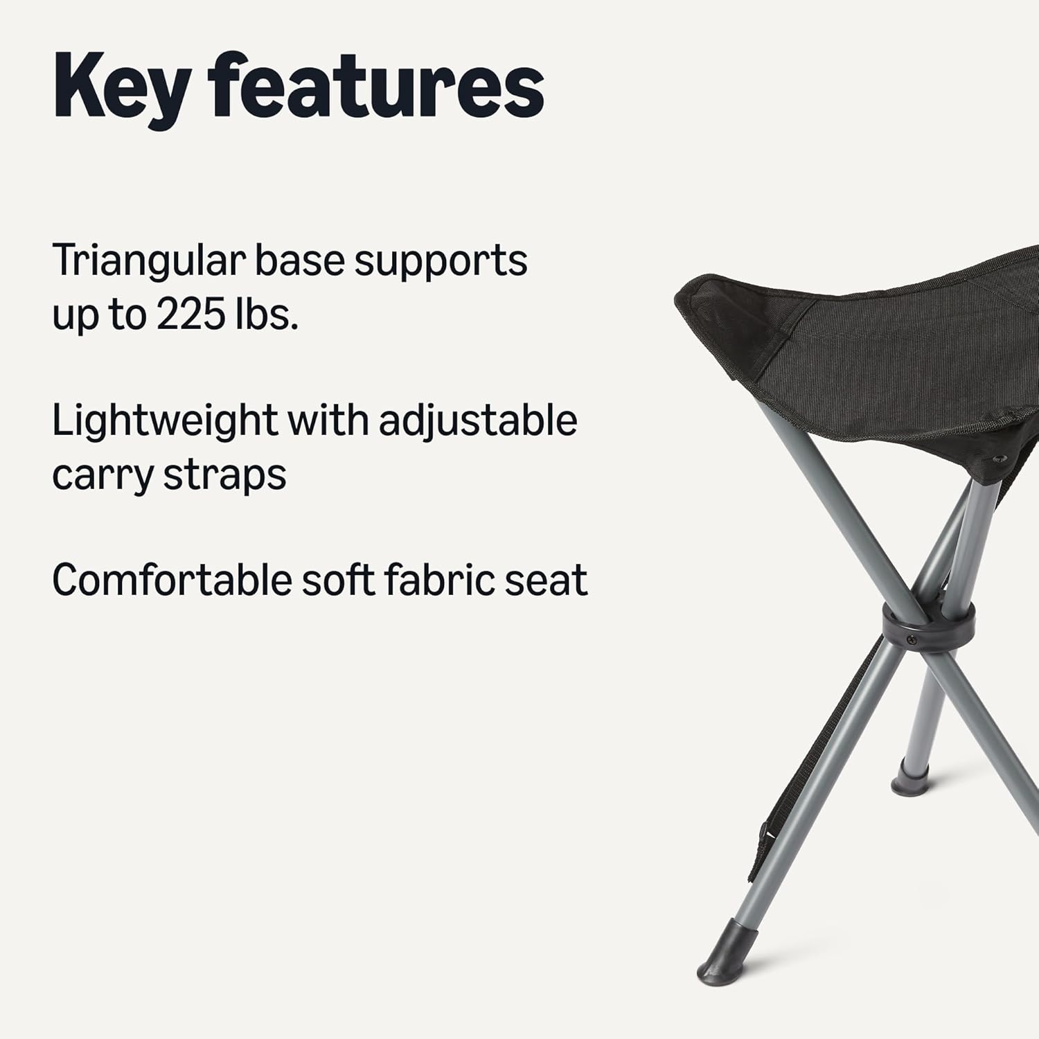 Amazon Basics Portable Camping Stool, Collapsible, Lightweight, for Hiking, Hunting, Fishing, Black