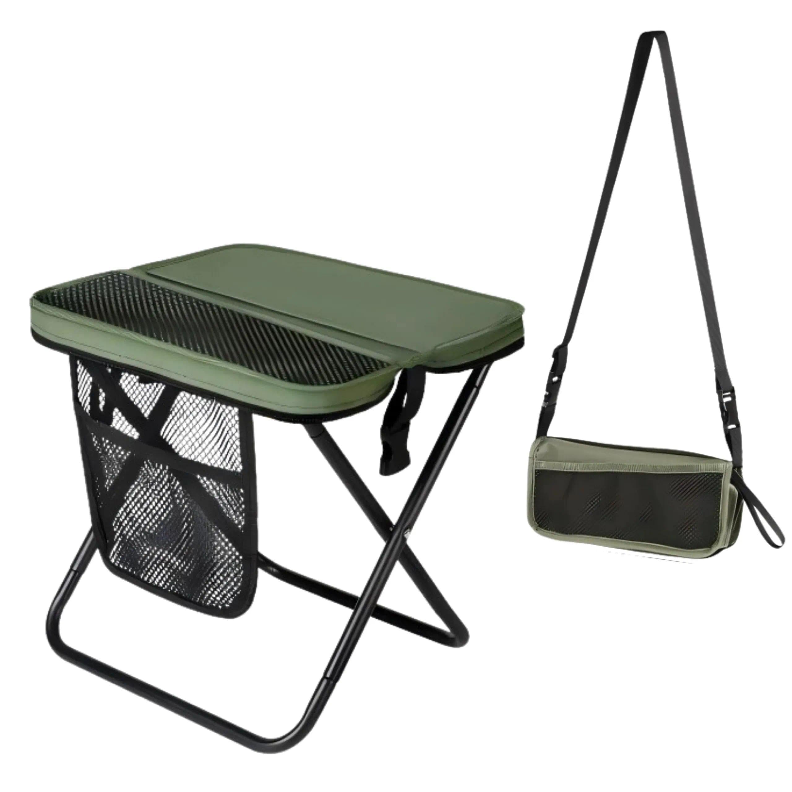 Portable Collapsible Stool - Folding Chair with Storage Pouch, Convertible Satchel for Hands-Free Carry & Supports 265Lbs, Ultralight for Hiking, Fishing, Camping, Festivals (Khaki)
