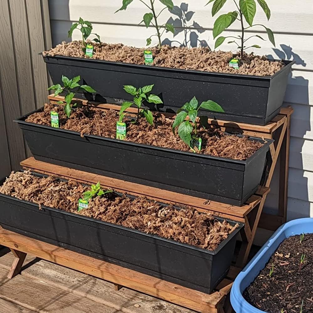 3 Tier Wood Plant Stand Indoor Outdoor, Ladder Large Multi Tiered Plant Holder, Wooden, Display Storage Shelf, 35.43"×23.62"×23.62", 3 Layered Step Plant Rack, Stair Plant Stand