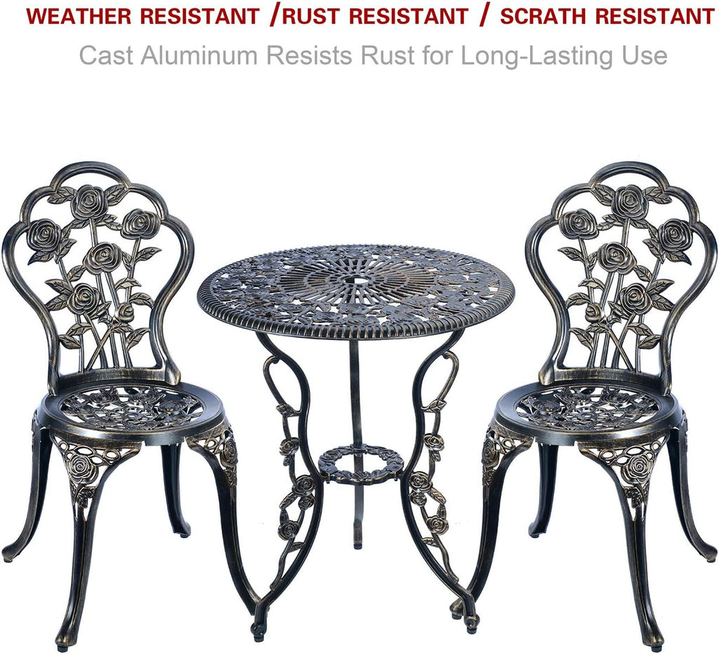 C/G 3 Piece Bistro Set, Outdoor Patio Table, Anti-Rust Cast Aluminum for Front Porch & Yard (Antique Copper)