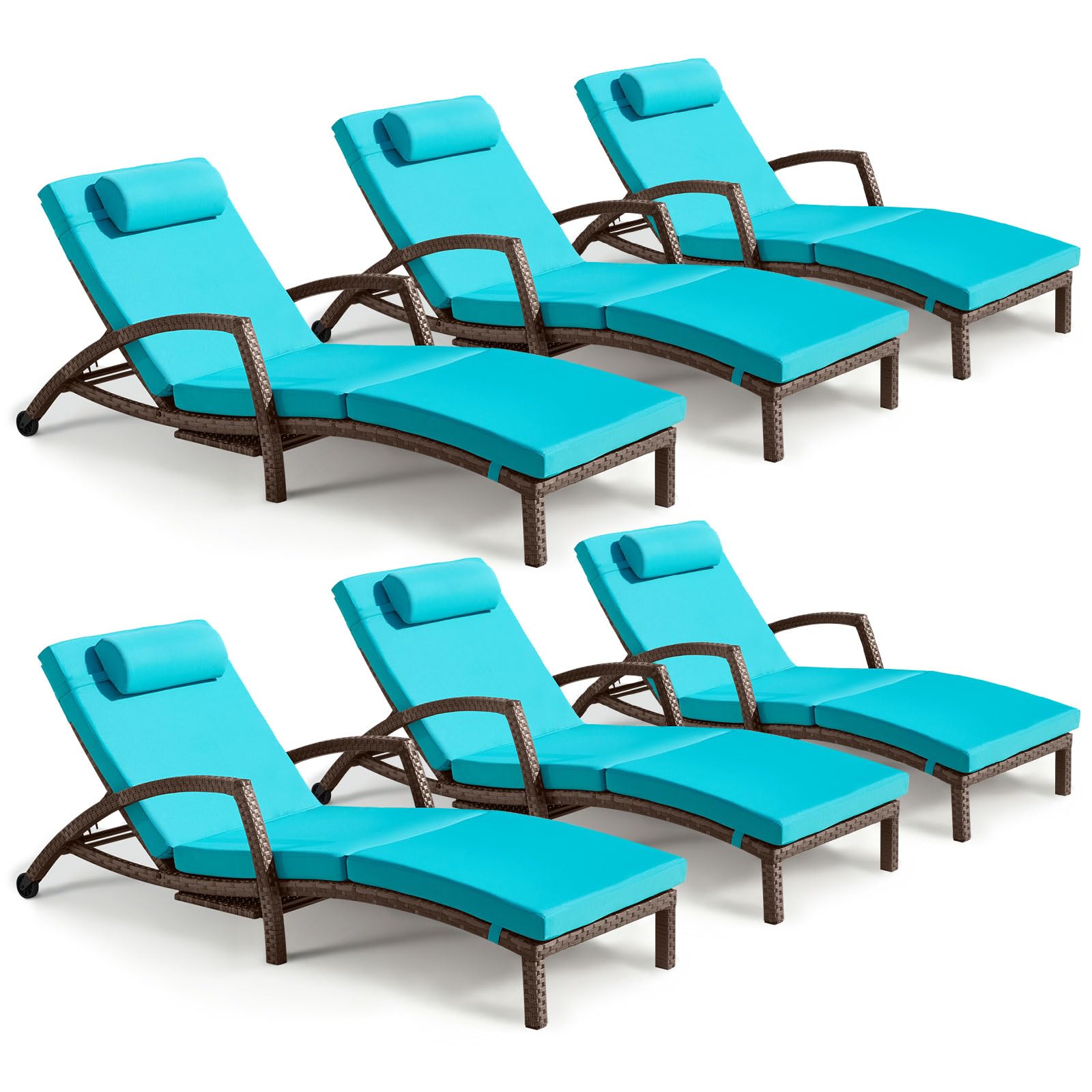 Chaise Lounge Chairs Outdoor Set of 2, Comfy Outside Wicker Patio Pool Lounge Chair w/ 5 Adjustable Back Angle, Cup Holder, Thicken Cushion
