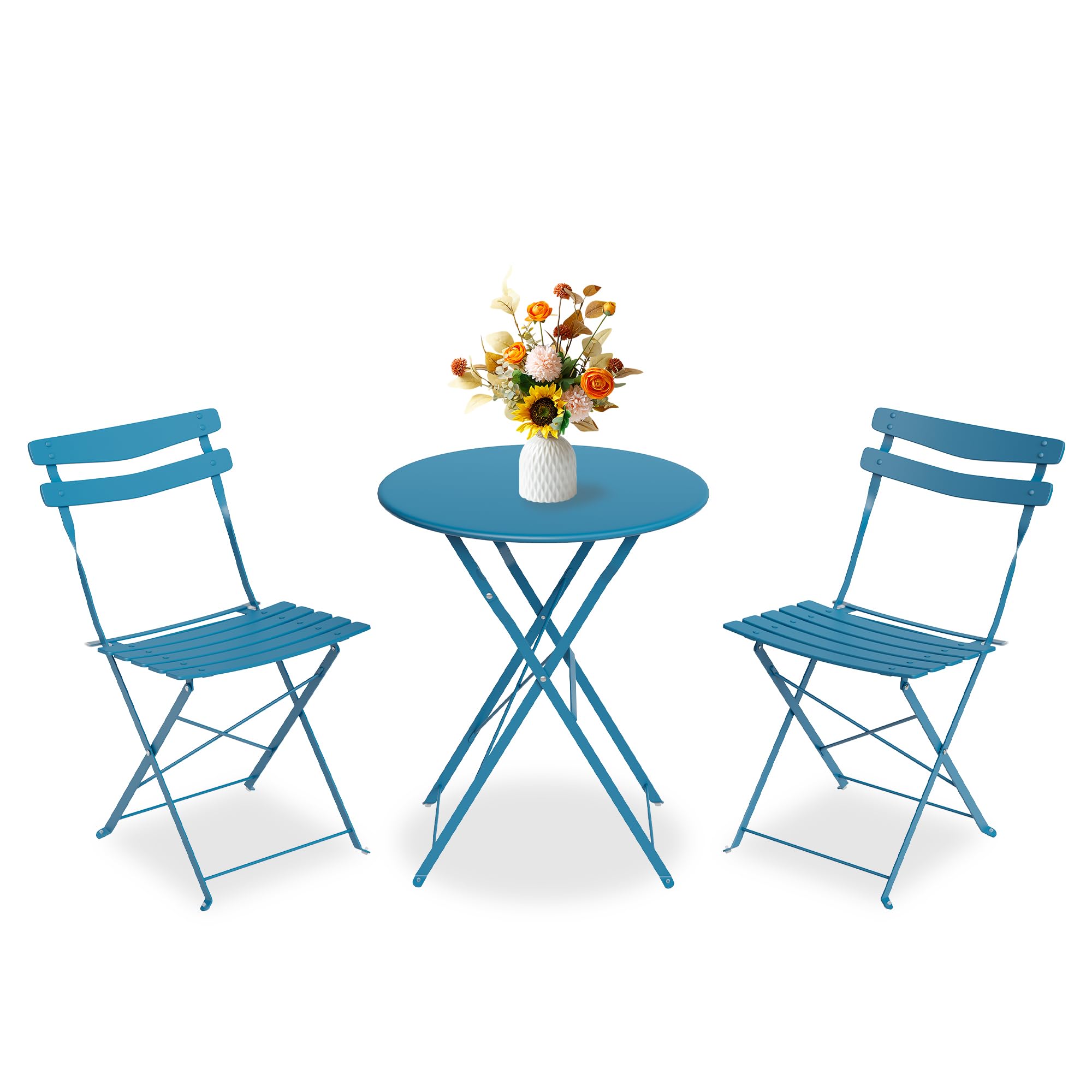 GarveeLife 3 Piece Patio Bistro Set, Folding Patio Bistro Table and Chairs Set of 2, Outdoor Patio Furniture Set, Metal Structure, No Assembly Need, for Balcony Yard Garden, Green