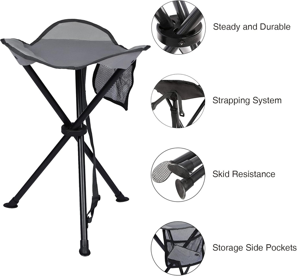 Portal Tall Folding Tripod Stool for Outdoor Camping Walking Hunting Hiking Fishing Travel, Support 225 lbs