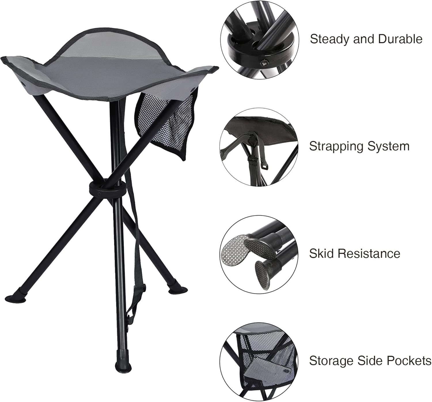 Portal Tall Folding Tripod Stool for Outdoor Camping Walking Hunting Hiking Fishing Travel, Support 225 lbs
