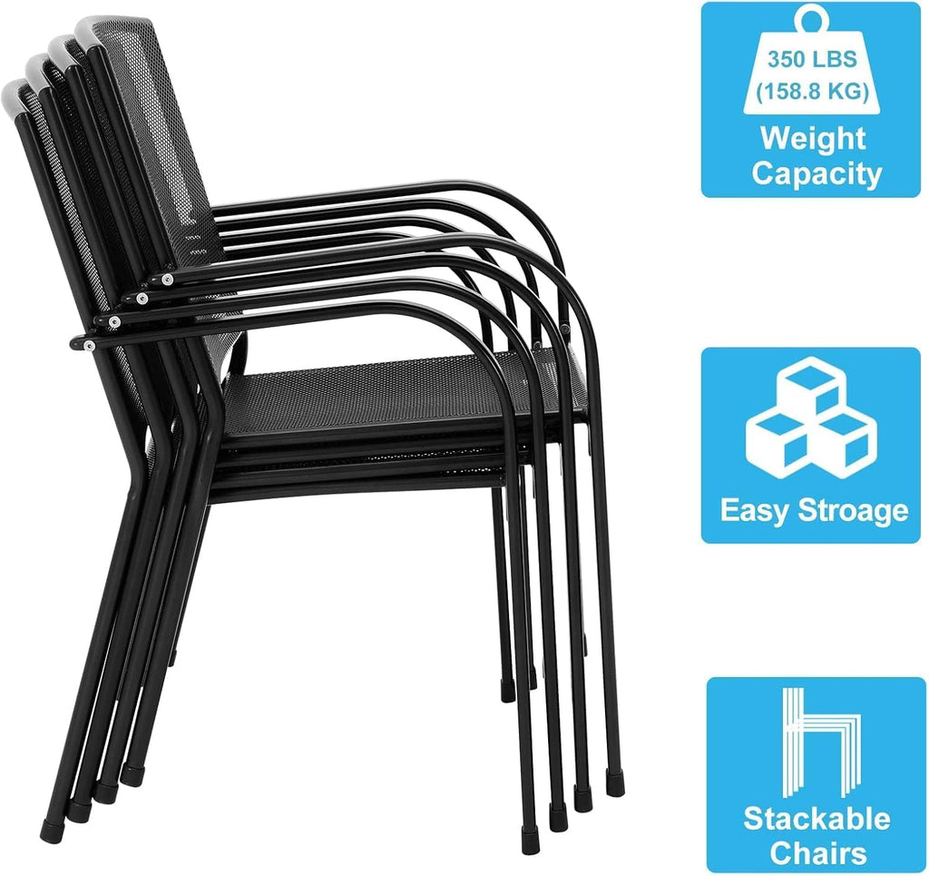 AECOJOY Outdoor Patio Chairs Set of 4, Metal Stackable Lawn Chairs with Armrests & Breathable Metal Mesh, 4 Pack Bistro Chairs for Outdoor Dining Set