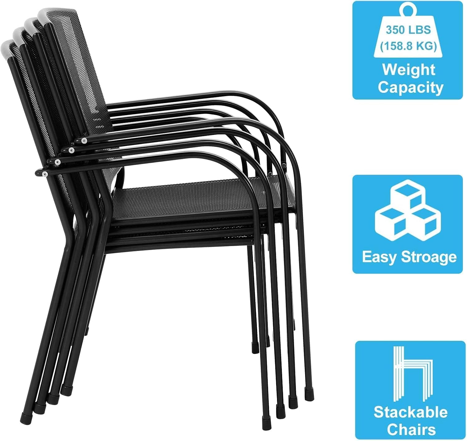 AECOJOY Outdoor Patio Chairs Set of 4, Metal Stackable Lawn Chairs with Armrests & Breathable Metal Mesh, 4 Pack Bistro Chairs for Outdoor Dining Set