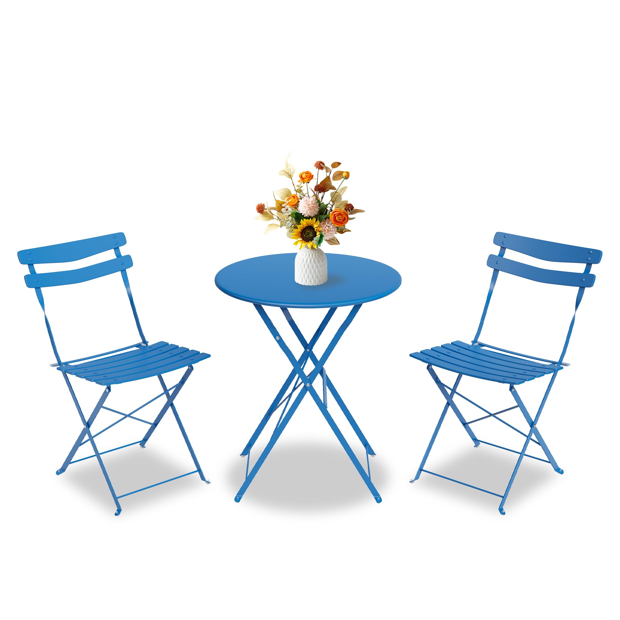 GarveeLife 3 Piece Patio Bistro Set, Folding Patio Bistro Table and Chairs Set of 2, Outdoor Patio Furniture Set, Metal Structure, No Assembly Need, for Balcony Yard Garden, Green