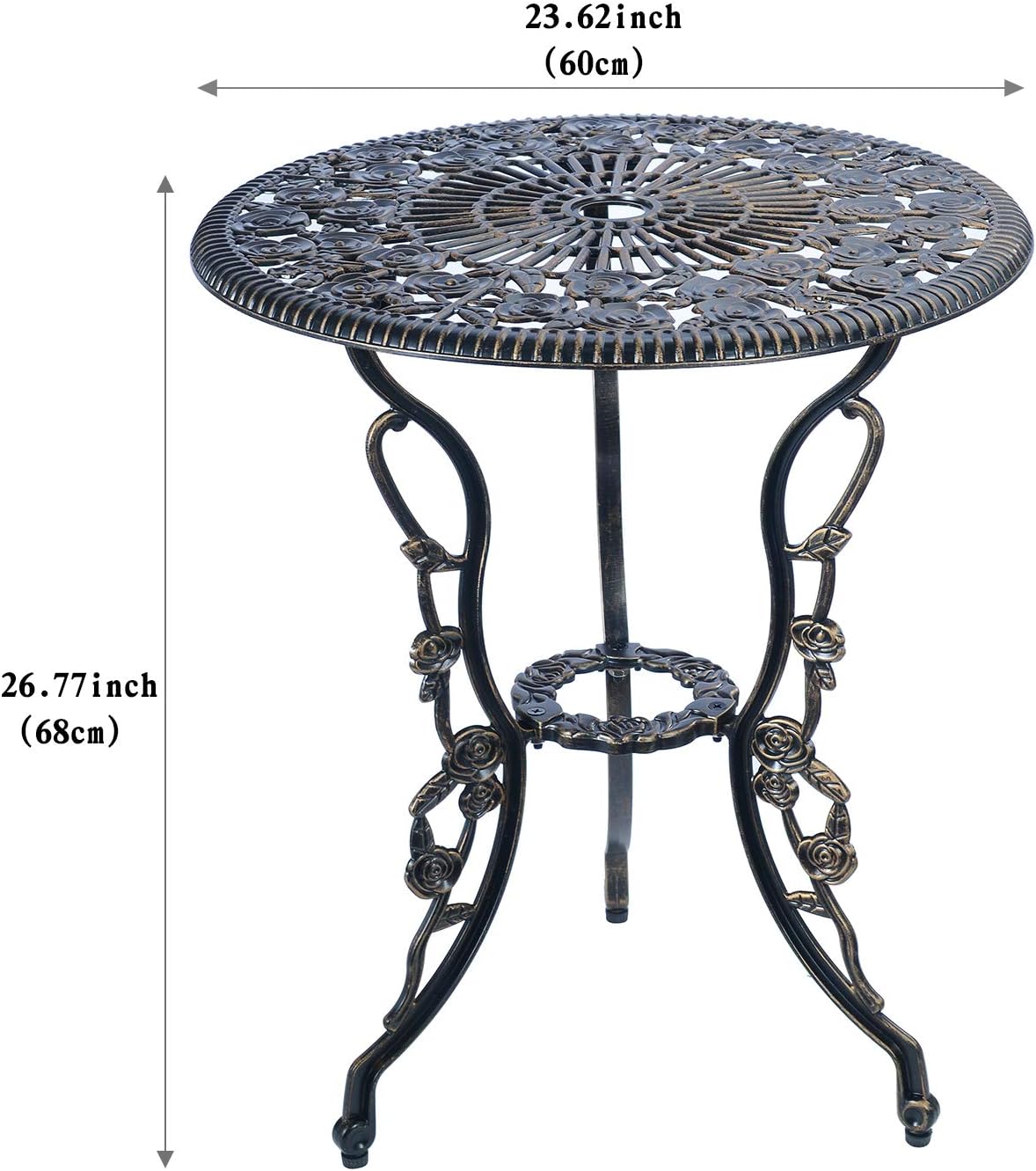 C/G 3 Piece Bistro Set, Outdoor Patio Table, Anti-Rust Cast Aluminum for Front Porch & Yard (Antique Copper)