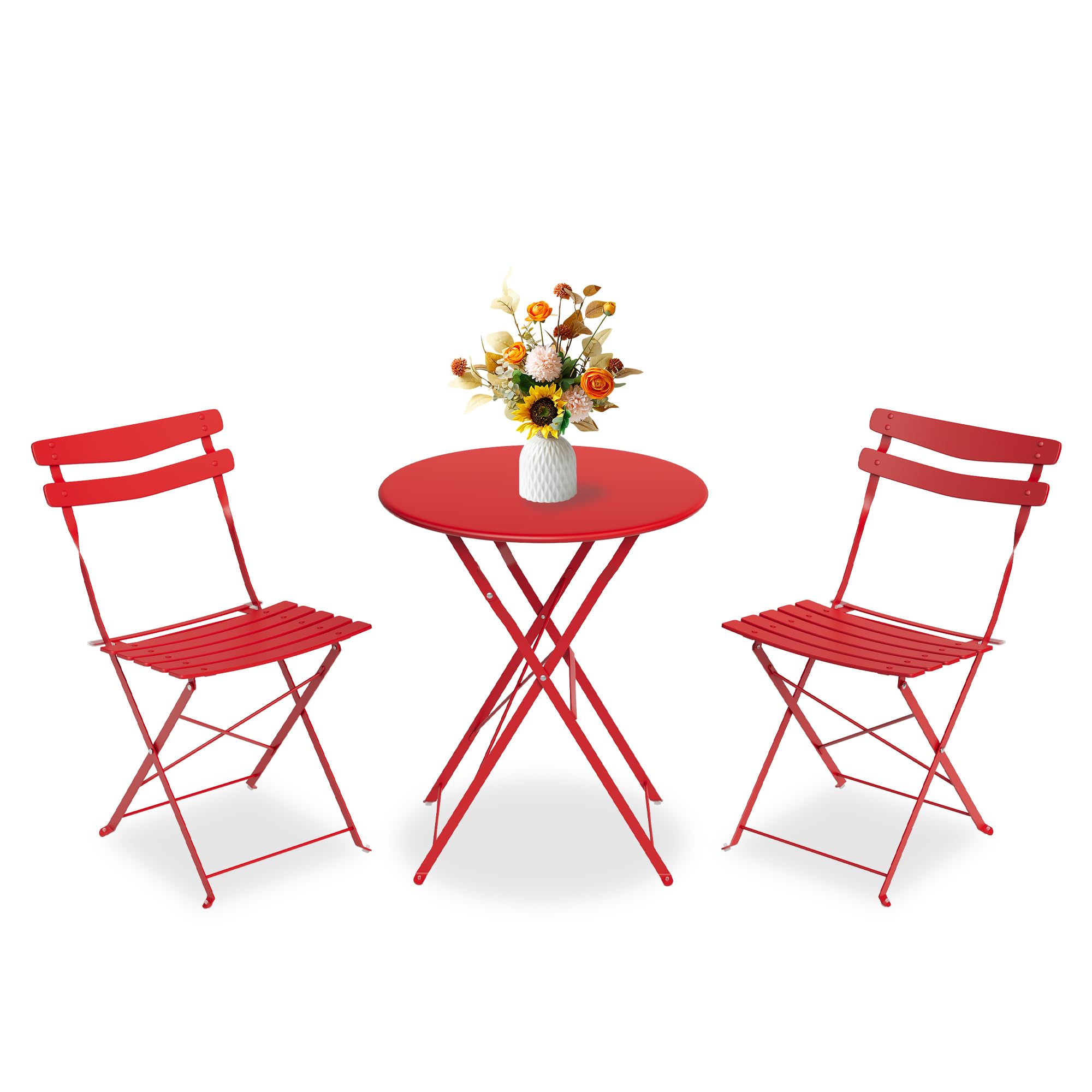 GarveeLife 3 Piece Patio Bistro Set, Folding Patio Bistro Table and Chairs Set of 2, Outdoor Patio Furniture Set, Metal Structure, No Assembly Need, for Balcony Yard Garden, Green