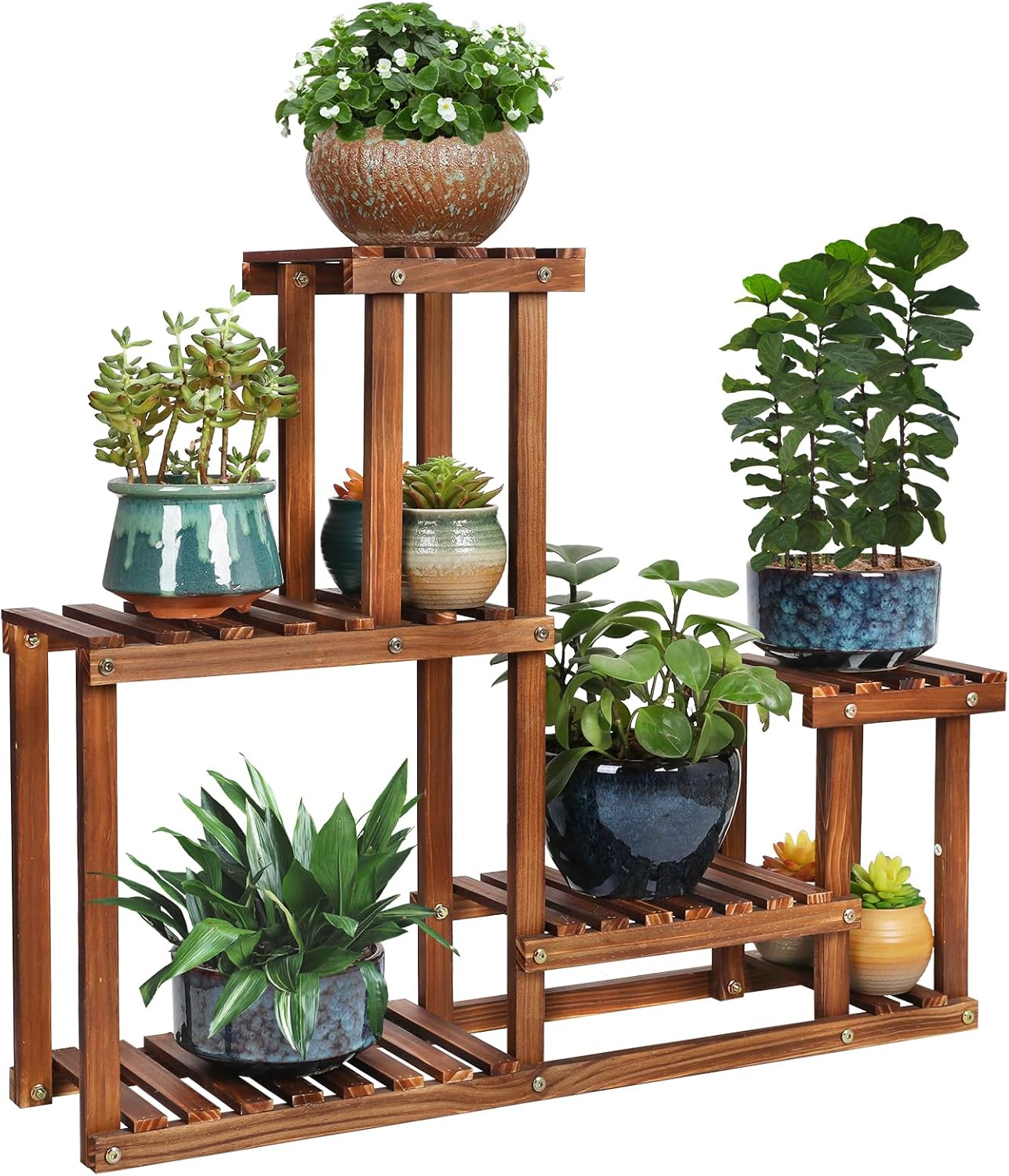 Pine Wood Plant Stand Indoor Outdoor Multi Layer Flower Shelf Rack Higher and Lower Plant Holder in Garden Balcony Patio Living Room (4 Tiers )