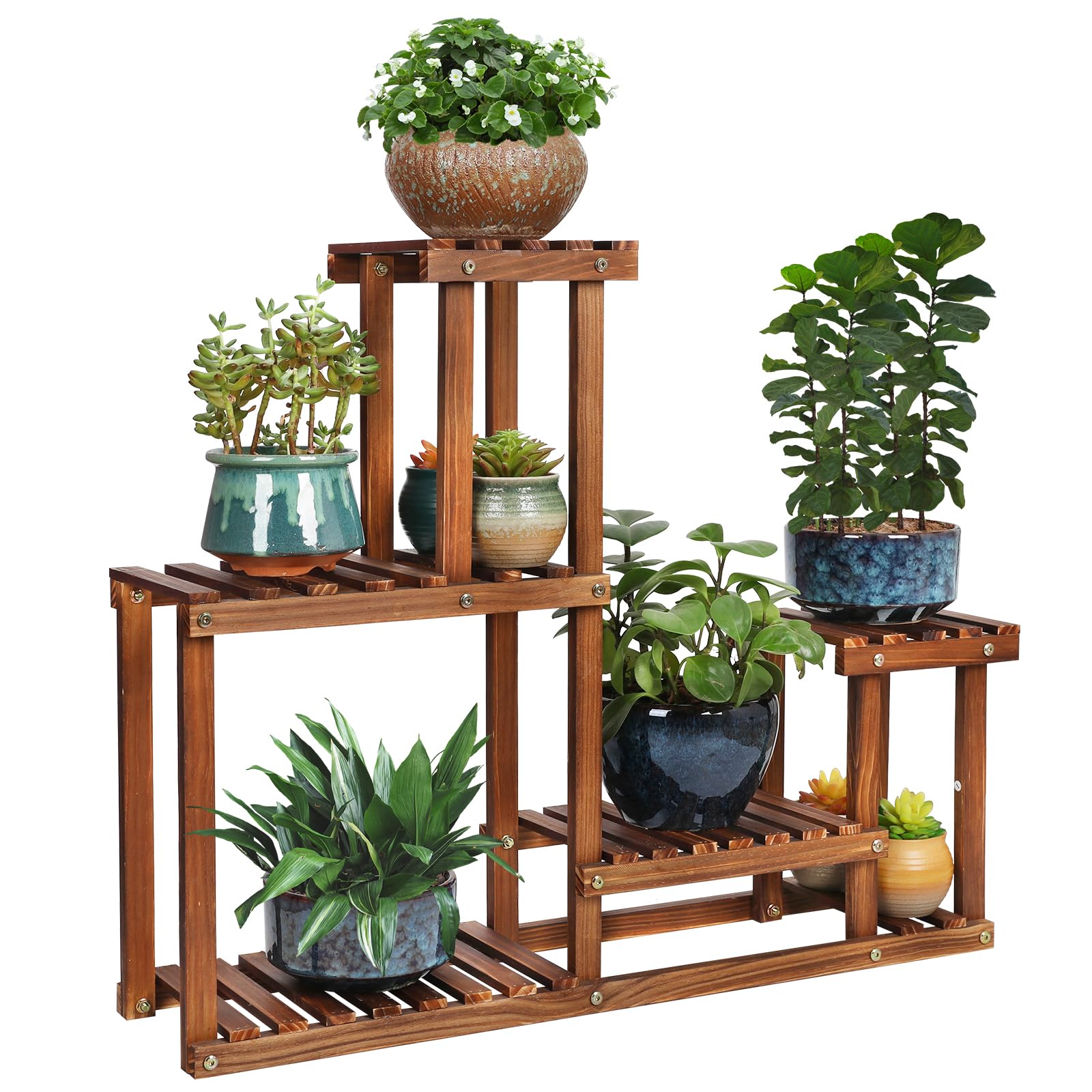 Pine Wood Plant Stand Indoor Outdoor Multi Layer Flower Shelf Rack Higher and Lower Plant Holder in Garden Balcony Patio Living Room (4 Tiers )