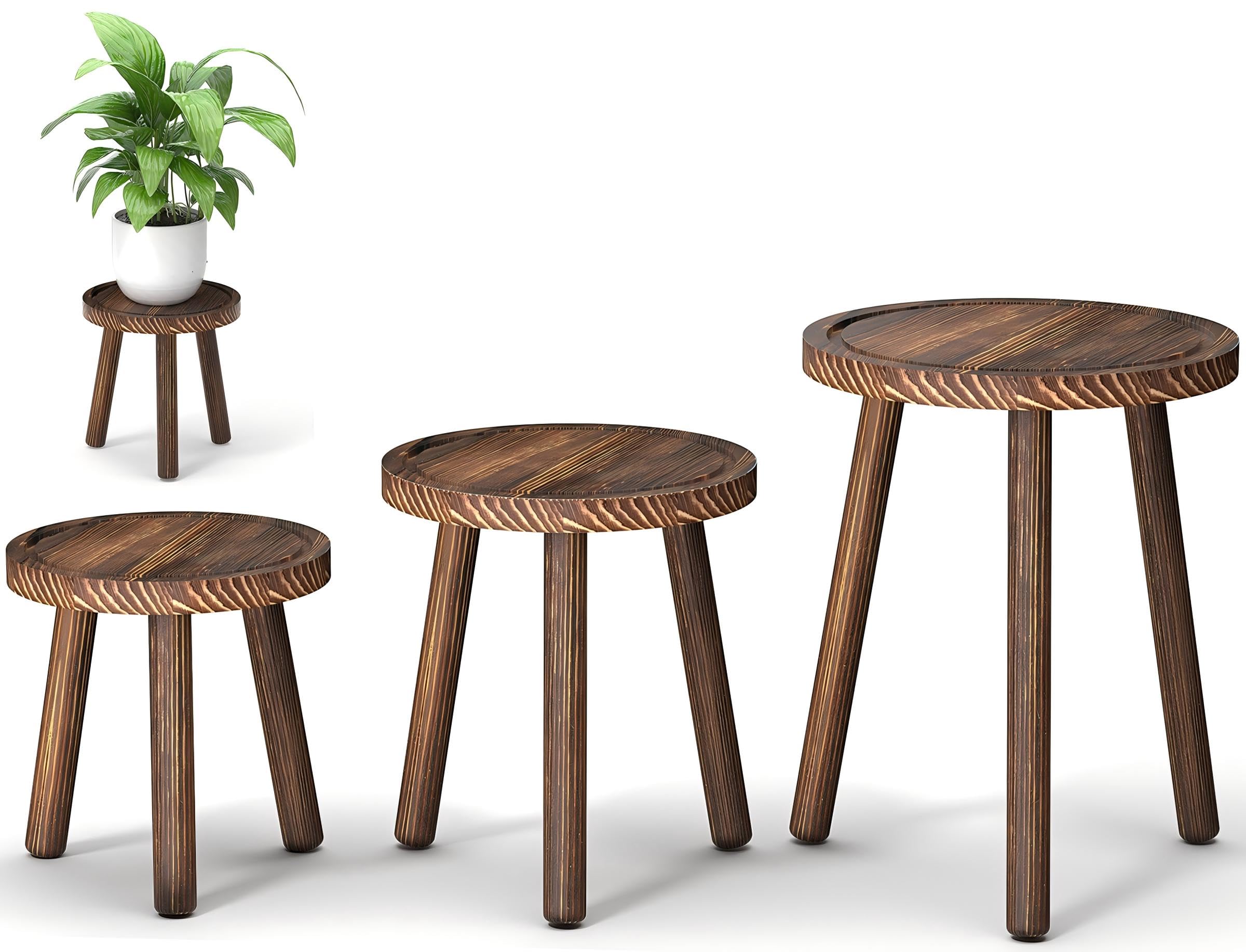 3-Pack Wood Plant Stands Indoor, Single Plant Stand for 6-12 Inch Pots, Mid-Century Modern Plant Stool, Tall Plant Stand for Large Plants Perfect Fit for Living Room, Balcony, Office