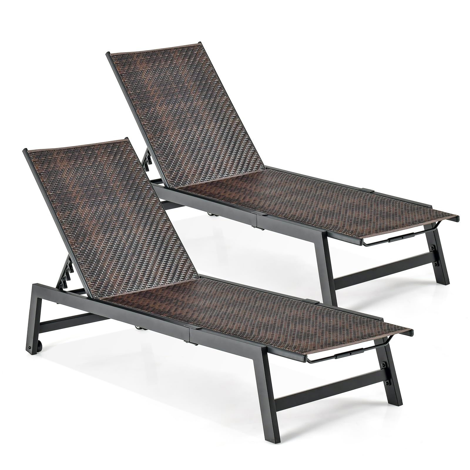 Giantex Patio Chaise Lounge Chair - Outdoor PE Rattan Recliner Chair with Wheels, 5-Position Adjustable Backrest, Steel Frame, Wicker Tanning Chair for Deck, Poolside, Yard, Beach Sunbathing Chair(1)