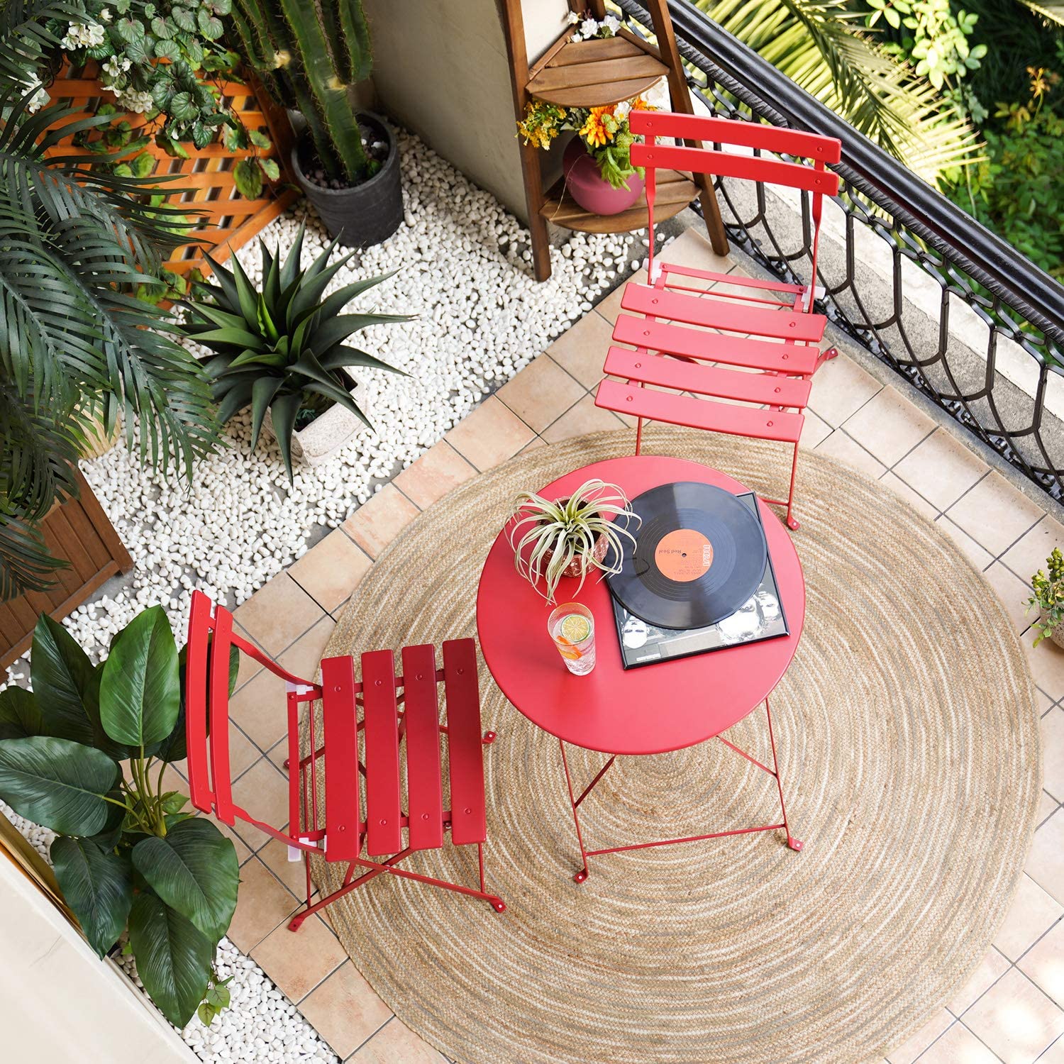 Grand patio 3-piece Steel Foldable Bistro Set, 2 Chairs and 1 Table, Weather-Resistant Outdoor/Indoor Conversation Set for Patio, Yard, Garden-Macaron Blue