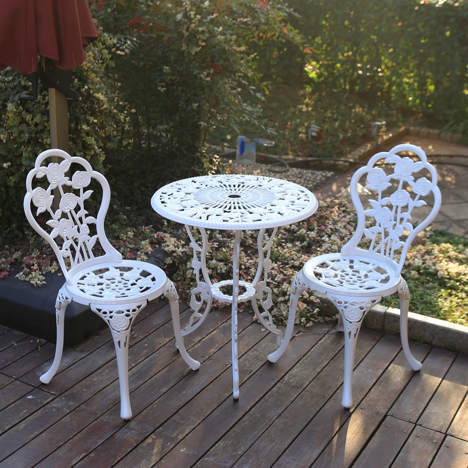 C/G 3 Piece Bistro Set, Outdoor Patio Table, Anti-Rust Cast Aluminum for Front Porch & Yard (Antique Copper)
