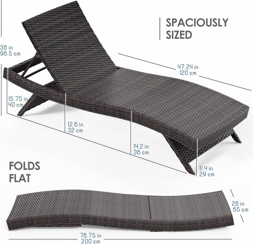 Nestl Chaise Lounge Chair Outdoor Set of 2, Wicker Patio Lounge Chair, Outdoor Lounge Chair with Reclining Backrest