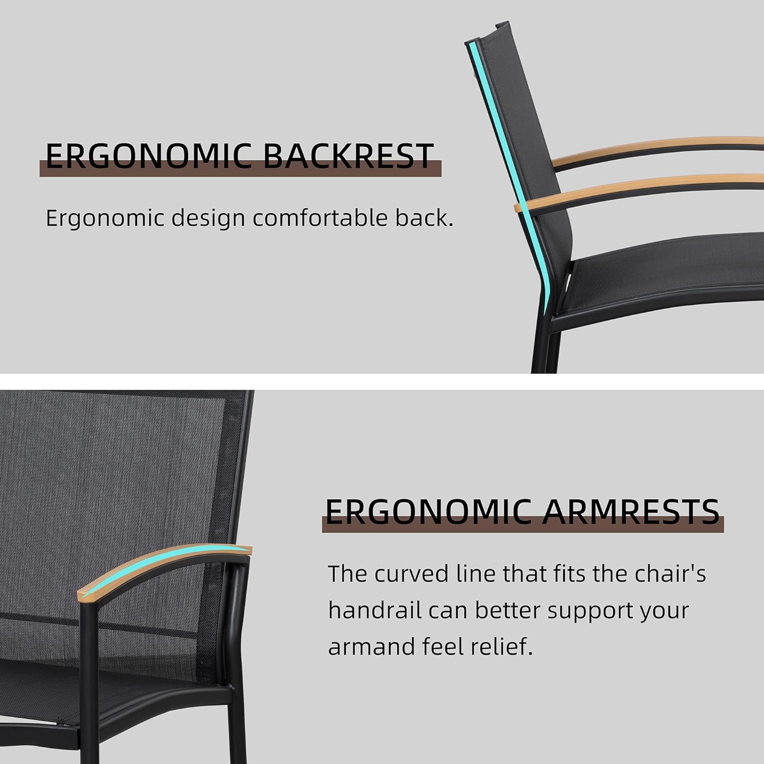 Shintenchi 3 Pieces Patio Bistro Sets, Outdoor Textilene Fabric Conversation Bistro Set, Textilene Fabric Front Porch Chairs Small Patio Furniture Set with Table for Lawn,Garden,Balcony (Black)