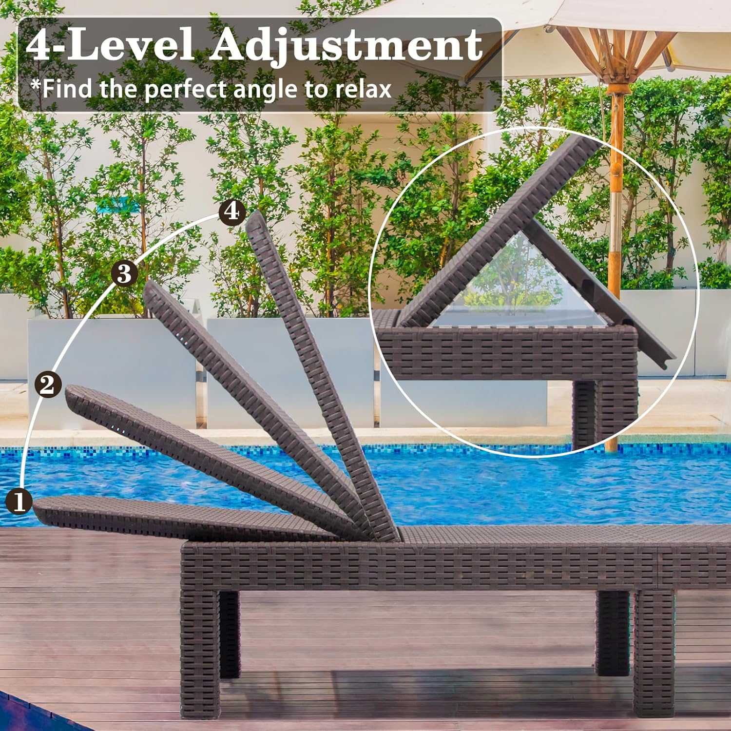 DIMAR GARDEN Beach Chairs Outdoor Chaise Lounge,Resin Pool Lounge Chair Waterproof Recliner,Mocha