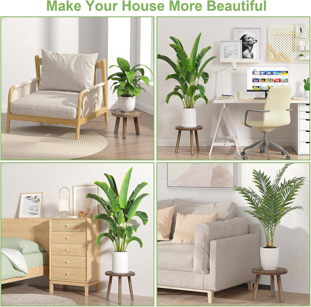 3-Pack Wood Plant Stands Indoor, Single Plant Stand for 6-12 Inch Pots, Mid-Century Modern Plant Stool, Tall Plant Stand for Large Plants Perfect Fit for Living Room, Balcony, Office