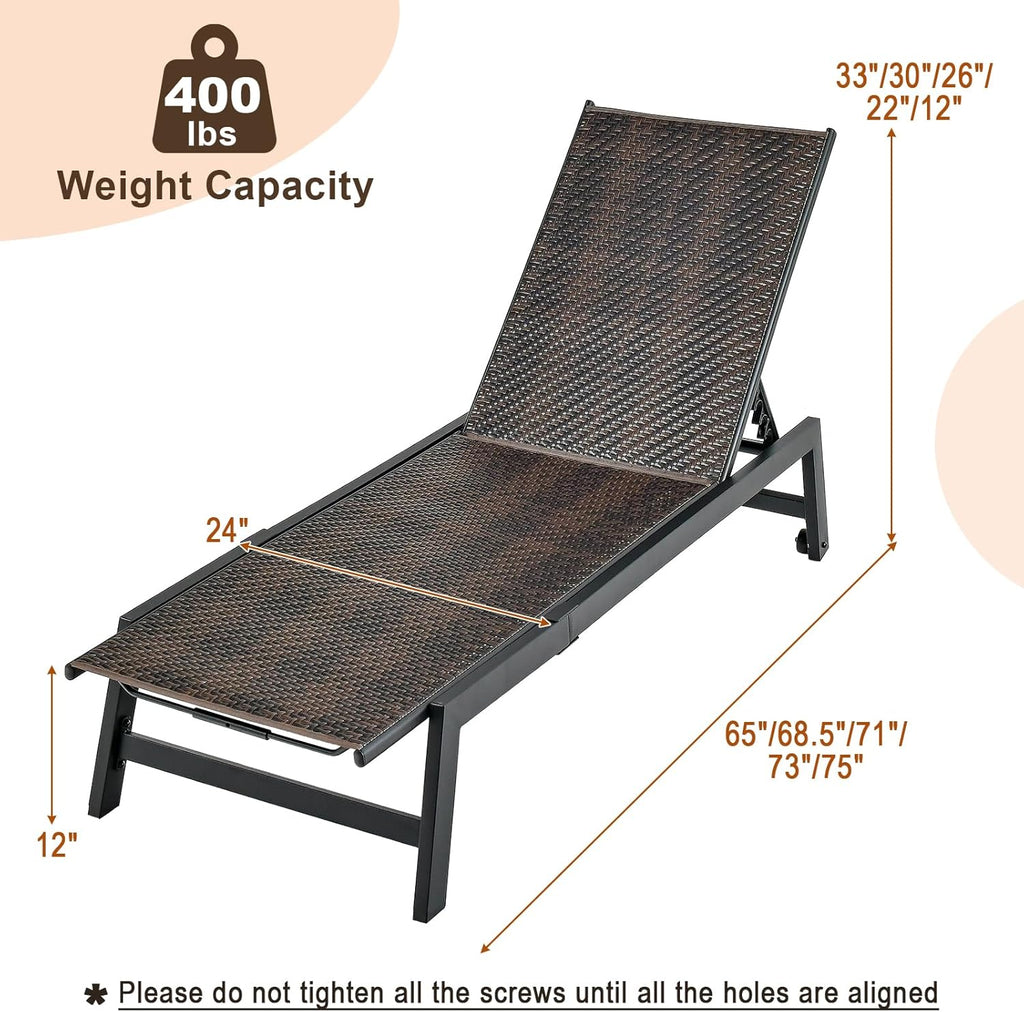 Giantex Patio Chaise Lounge Chair - Outdoor PE Rattan Recliner Chair with Wheels, 5-Position Adjustable Backrest, Steel Frame, Wicker Tanning Chair for Deck, Poolside, Yard, Beach Sunbathing Chair(1)