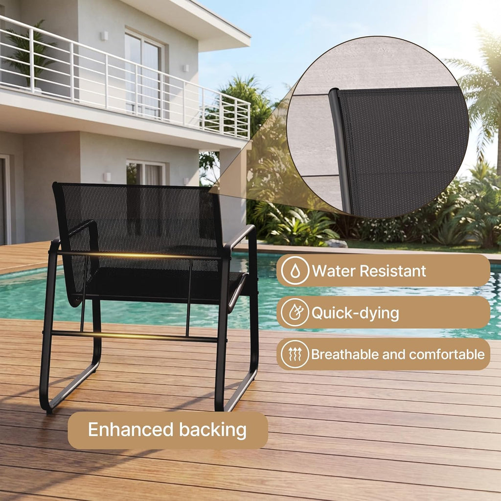 Gizoon Patio Chairs Set of 2, Patio Bistro Set 3PCS, Outdoor Patio Furniture Set with Rust-Resistant Metal Frame, 330LBS Capacity，for Balcony/Lawn/Patio/Pool, RCS Certified Recycled Material, Black
