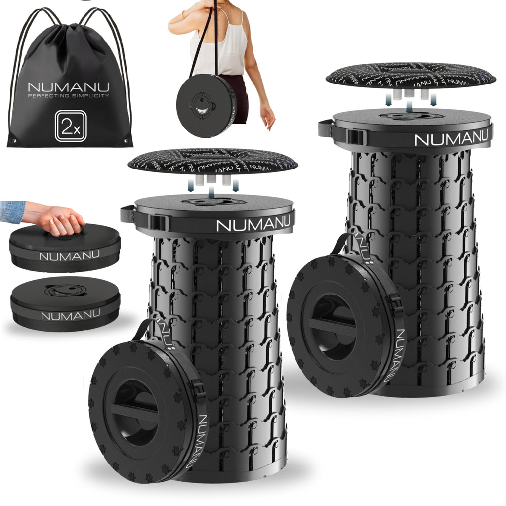 NUMANU 2026 Upgraded XXL Collapsible Stool 19.7", 1000lbs Max Weight, Wider & Taller Pop Up Seat, Heavy Duty Portable Retractable Folding Chair or Travel Foot Rest, Gift for Camping & Outdoors