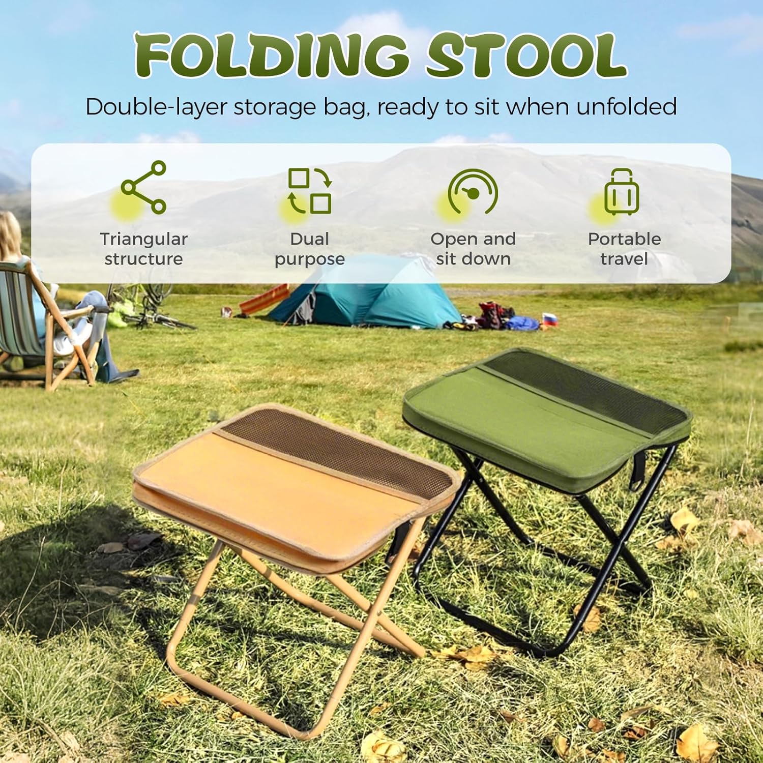 hoehew Portable Stool for Mountaineering and Hiking, 2025 New Lightweight Foldable Stool with Carrying Bag, Outdoor Footstool for Picnic Hiking Fishing (Black, Large)