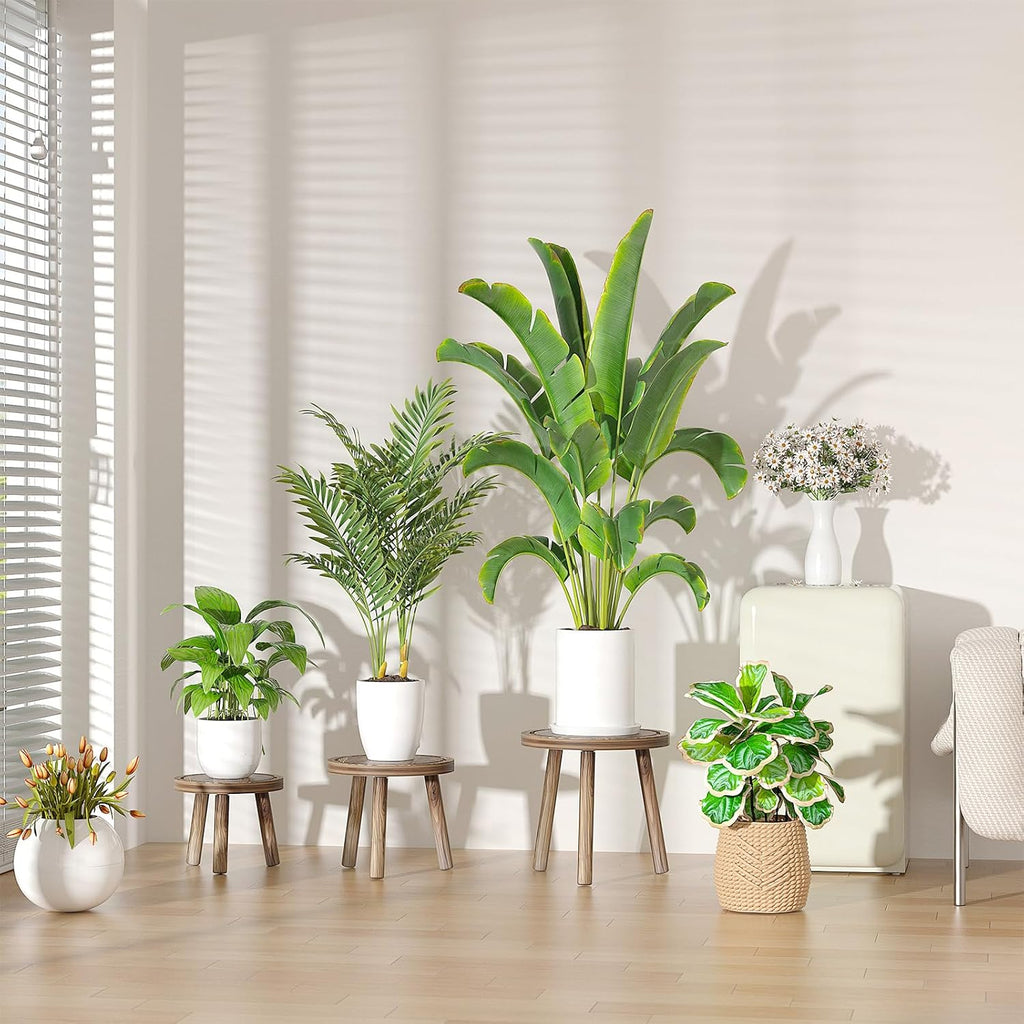 3-Pack Wood Plant Stands Indoor, Single Plant Stand for 6-12 Inch Pots, Mid-Century Modern Plant Stool, Tall Plant Stand for Large Plants Perfect Fit for Living Room, Balcony, Office