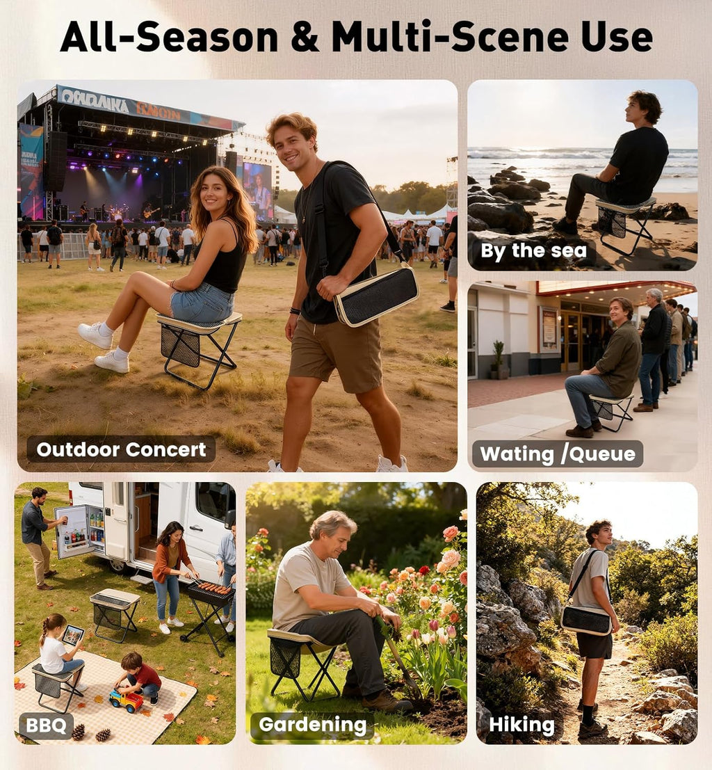 2 Pack Portable Folding Stools, Collapsible Pocket Chair, Foldable Camping Stool for Adults Backpack, Outdoor Seats Foot Rest, for Travel Hunting Fishing Hiking Gardening - Large, Khaki