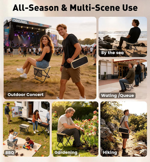 2 Pack Portable Folding Stools, Collapsible Pocket Chair, Foldable Camping Stool for Adults Backpack, Outdoor Seats Foot Rest, for Travel Hunting Fishing Hiking Gardening - Large, Khaki