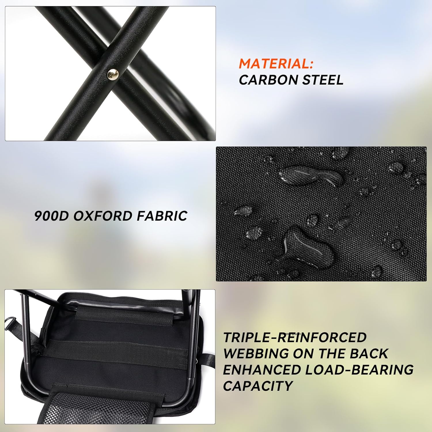 AOUTACC Camping Stool with Shoulder Strap,Ultralight Collapsible Handbag Style Stool,Pocket Portable Seat for Camping Travel Fishing Hiking Beach Backpacking Gardening Picnics-L(Black)