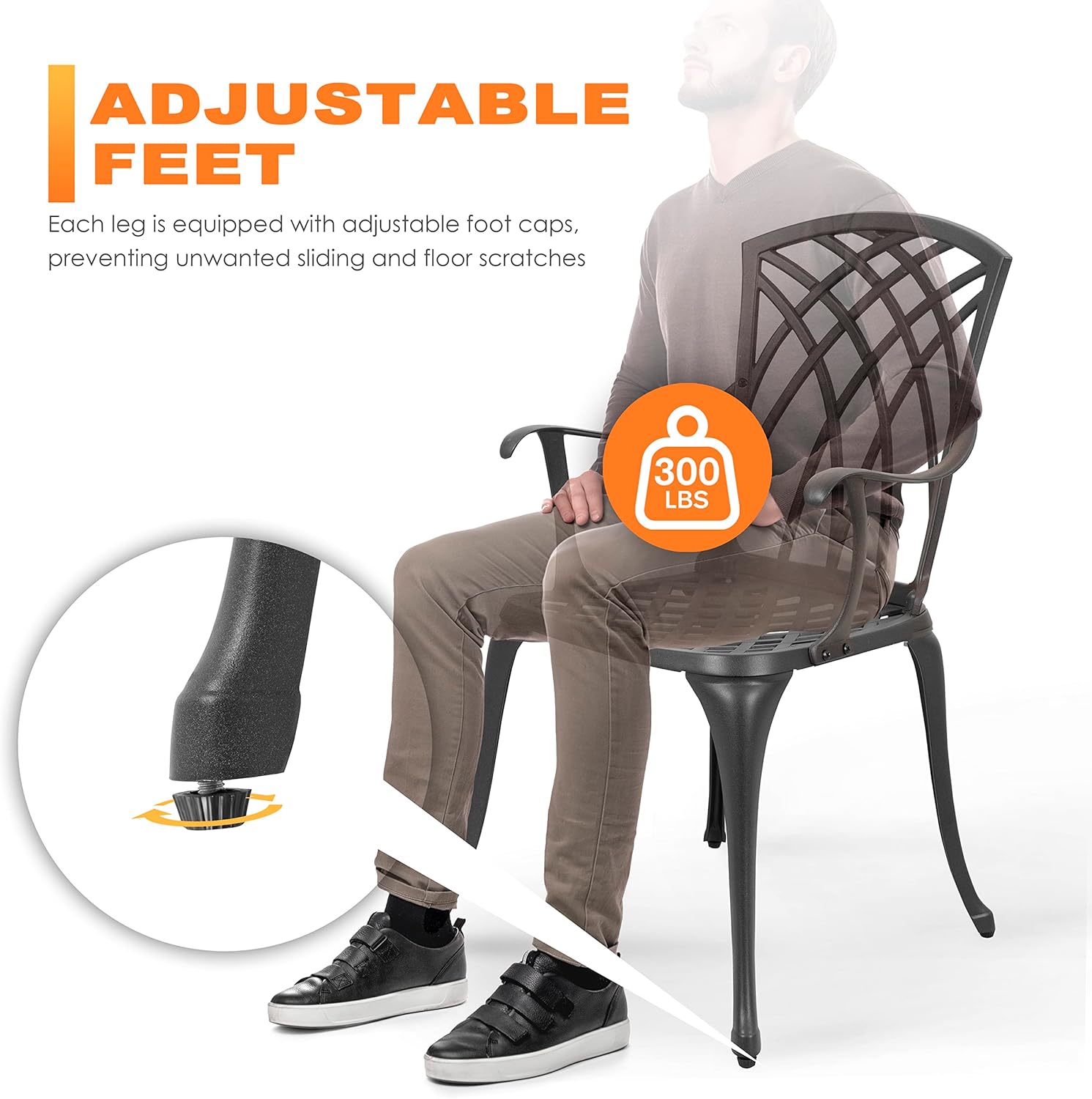 NUU GARDEN Patio Bistro Sets 3 Piece Cast Aluminum Bistro Table and Chairs Set with Umbrella Hole Bistro Set of 2 for Patio Backyard, Black