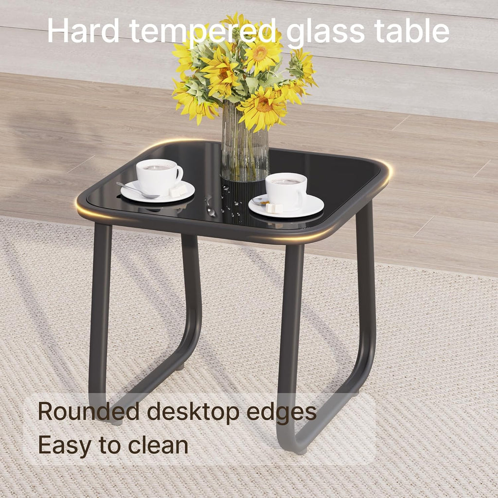 Gizoon Patio Chairs Set of 2, Patio Bistro Set 3PCS, Outdoor Patio Furniture Set with Rust-Resistant Metal Frame, 330LBS Capacity，for Balcony/Lawn/Patio/Pool, RCS Certified Recycled Material, Black